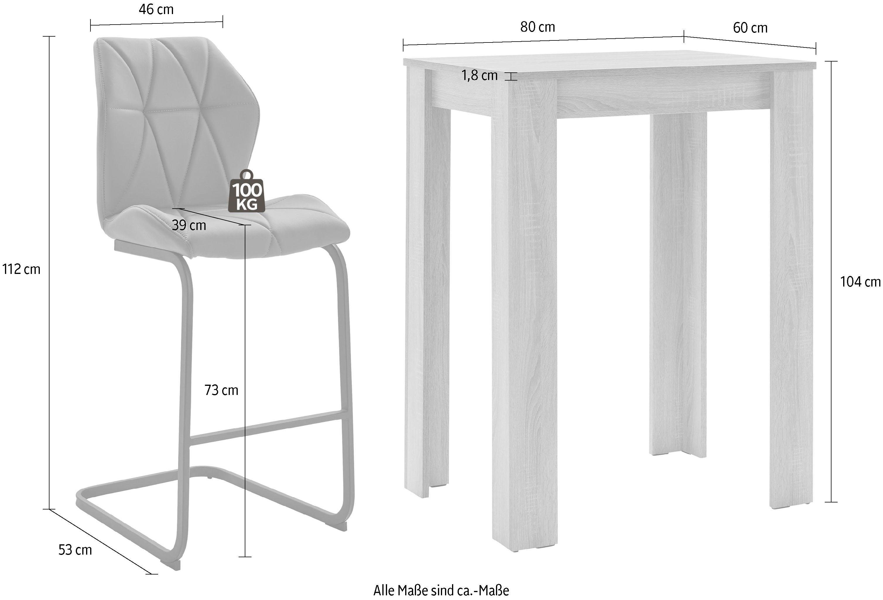 Homexperts Bargruppe Nika-Indira, Tisch mit 2 Barhockern