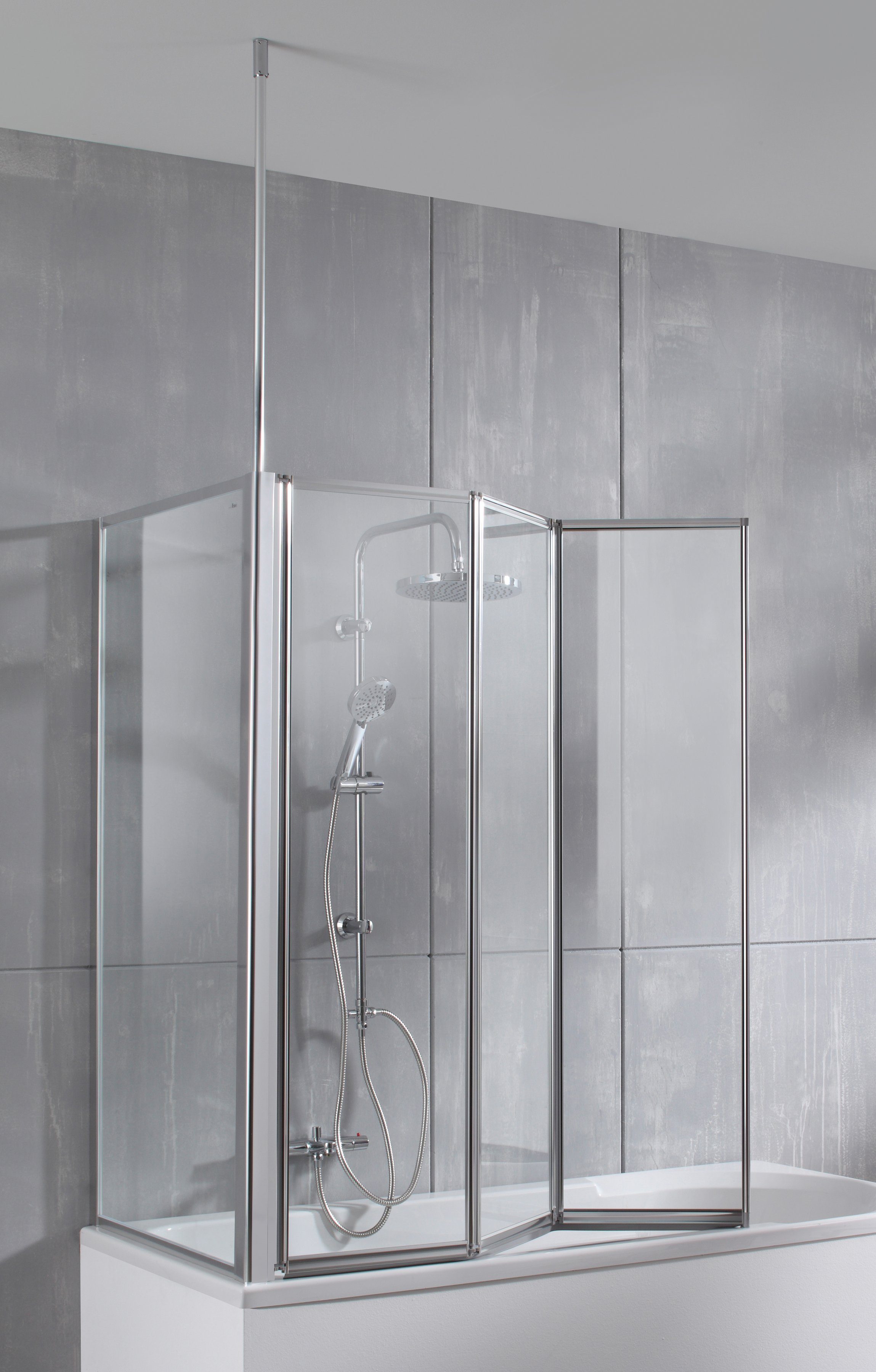 welltime Badewannenaufsatz Summer 3-teilig + feste Seitewand, Einscheibensicherheitsglas, (4 tlg), Deckenhöhe bis 240cm geeignet, Glaswand bestehend aus vier Elementen