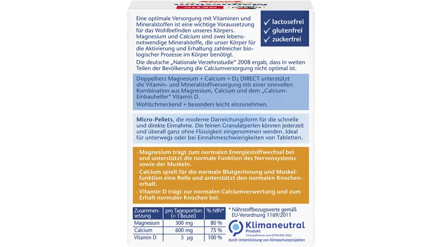 Doppelherz Magnesium + Calcium + D3 Direct 20 Portionen