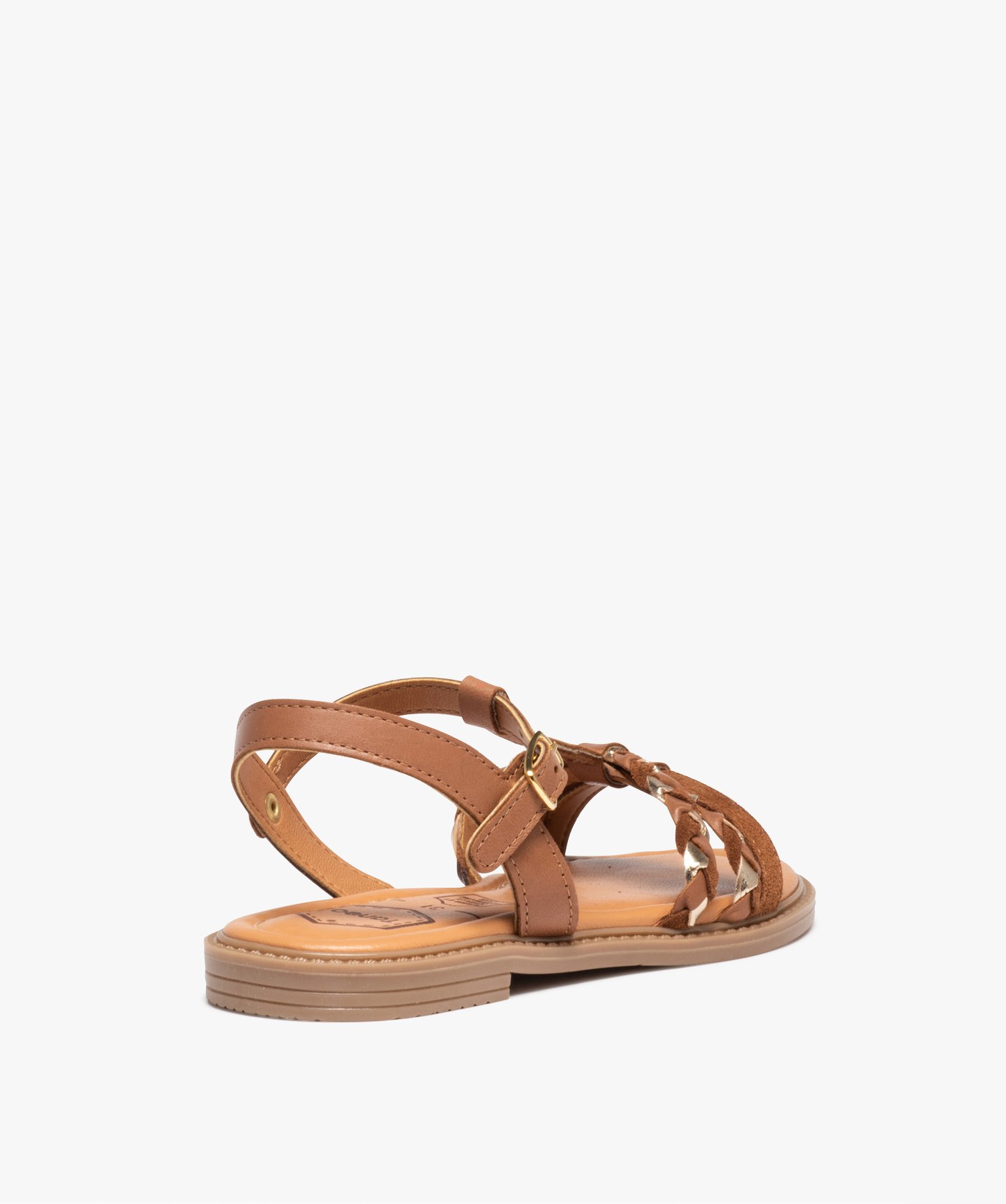 Sandales fille plates à brides en cuir contrastées camel | GEMO