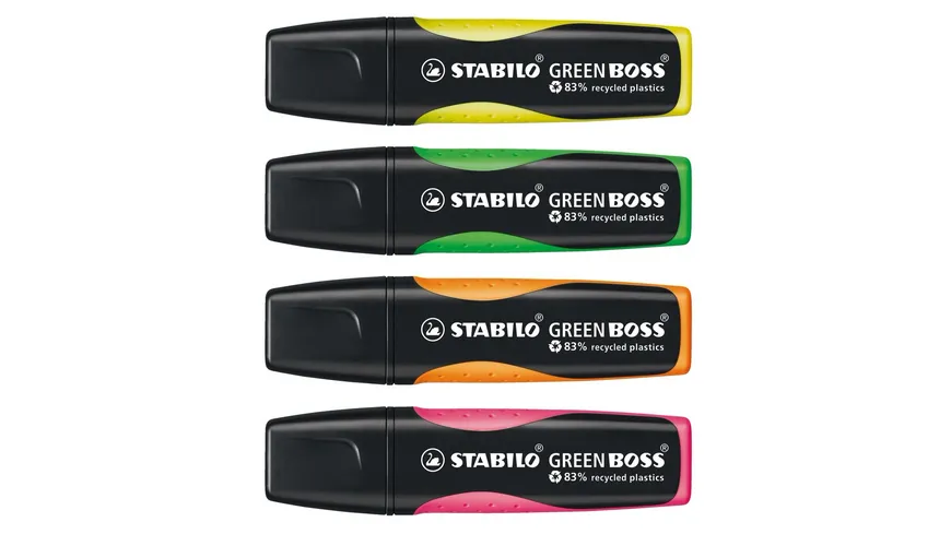 STABILO® Umweltfreundlicher Textmarker - STABILO GREEN BOSS - 4er Pack - grün, rosa, orange, gelb sortiert