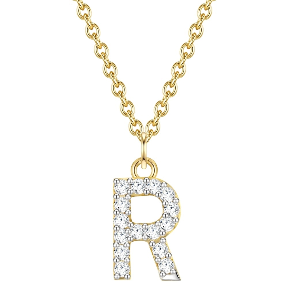 Glanzstücke München Collier en argent Lettre R Argent sterling Oxyde de zirconium (CZ) en Or jaune collier