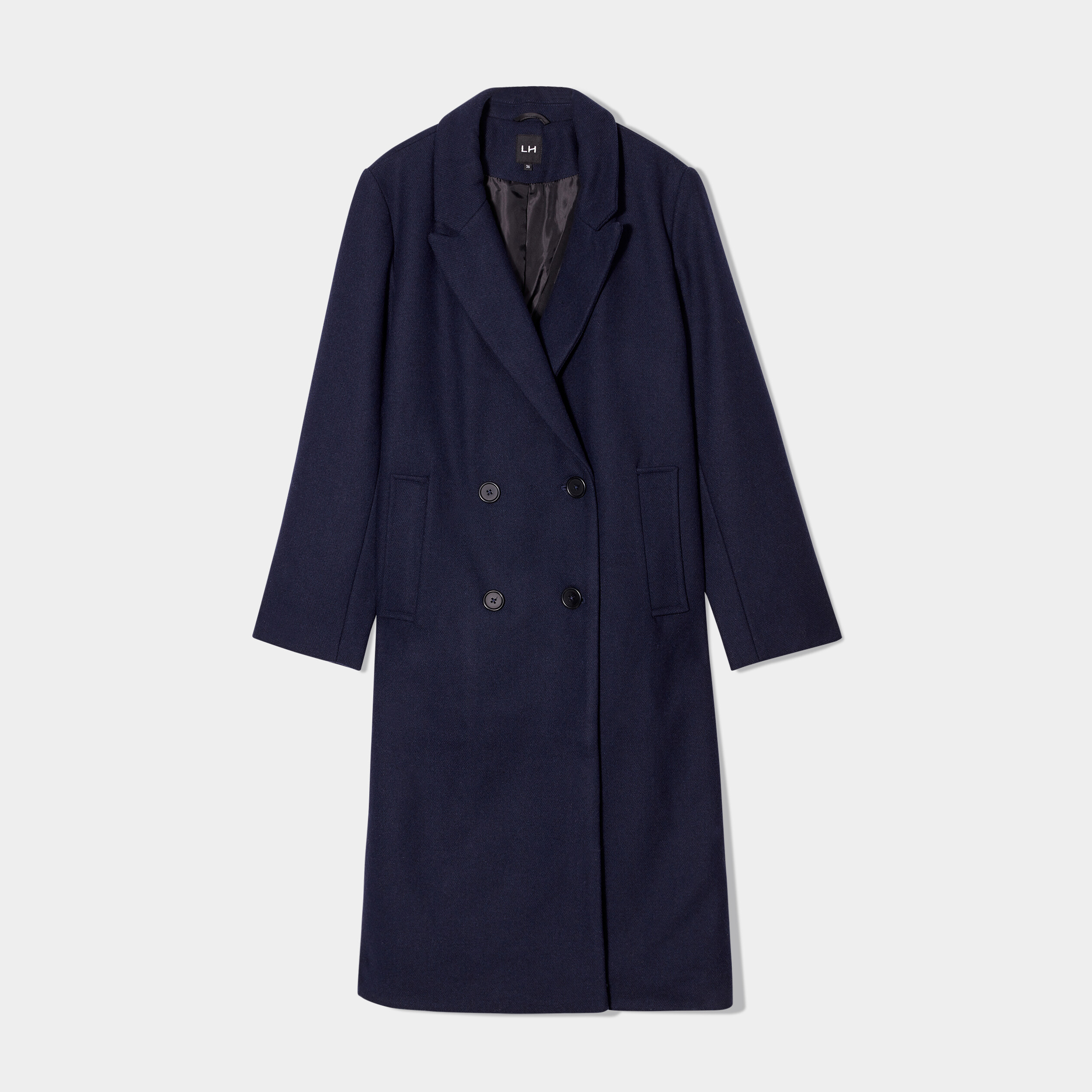 Manteau long boutonnage croisé bleu marine femme | La Halle