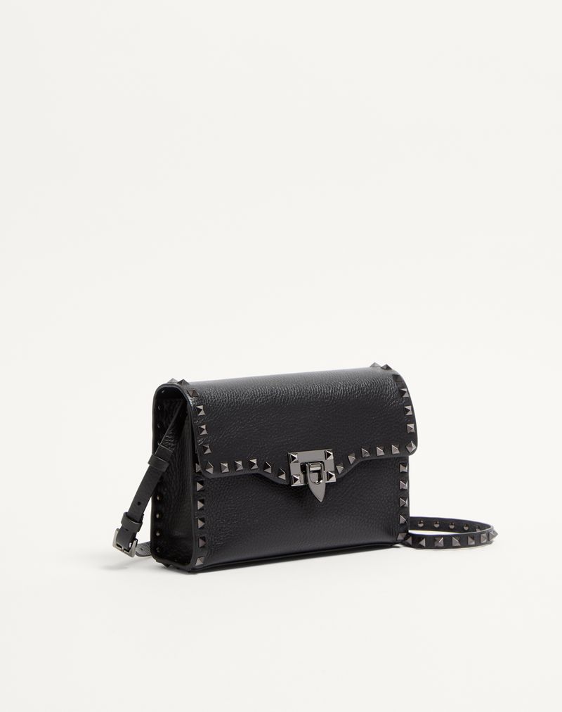 Rockstud lille skuldertaske i kornet kalveskind