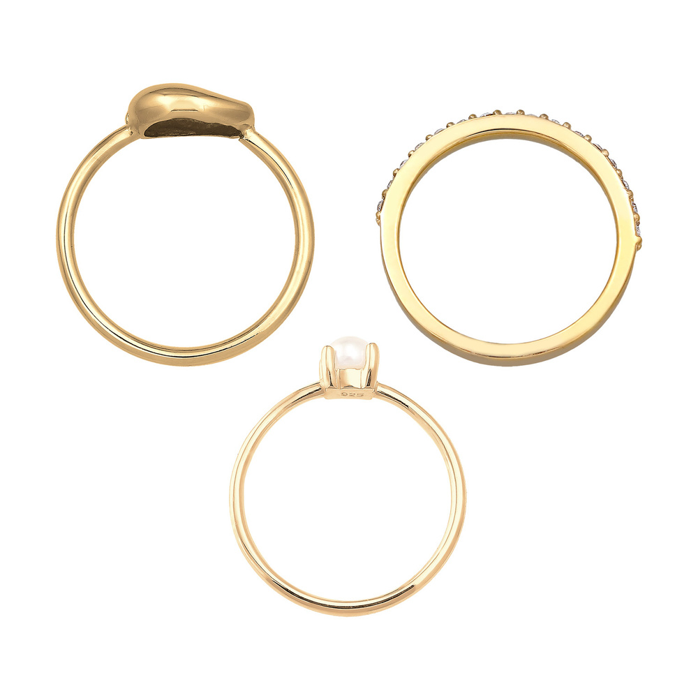 Elli Elli Bague Femmes pile coquillage set avec perles d'eau douce et cristaux en arge Bague