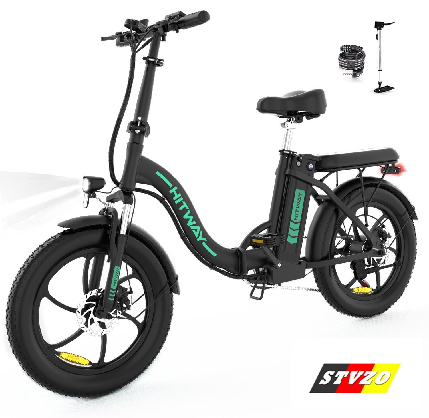 HITWAY E-Bike BK6S 20*3 Zoll Elektrofahrrad Fat Tire Damen Herren E-Cityrad, 7 Gang, Kettenschaltung, Heckmotor, Mit StVZO E-Mountainbike E-fahrrad klapprad Bis zu 90km