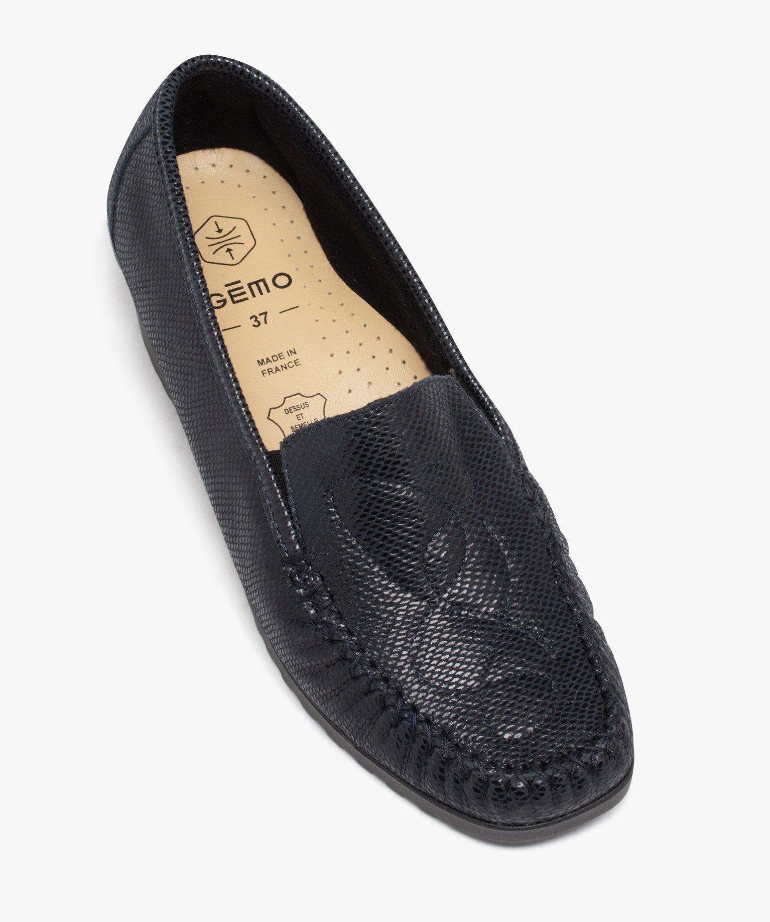 Mocassin confort dessus cuir et semelle compensée femme marine | GEMO