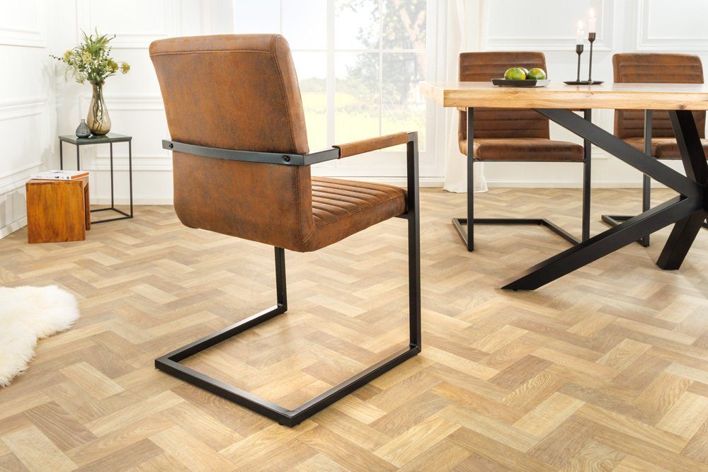 riess-ambiente Freischwinger LOFT vintage braun / schwarz (Einzelartikel, 1 St), Esszimmer · Microfaser · Metall · mit Armlehne · Industrial