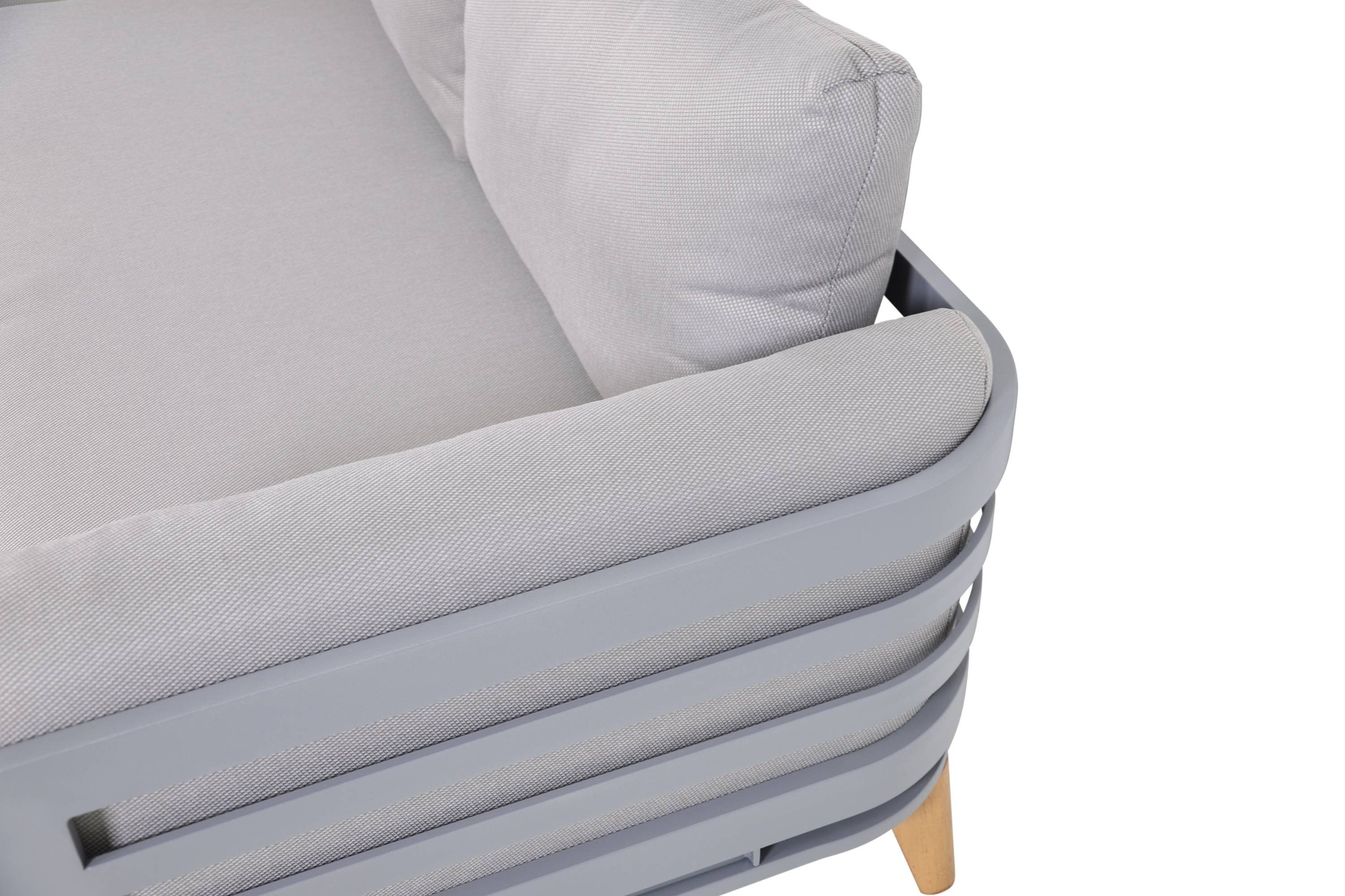 GMD Living Eckbankgruppe SPHERE, (Eckbank Loungeset, 5-tlg., bestehend aus 2 Sofas, 1 Eckteil & 2 Tischen inkl. Sitzpolster), rostfreies Aluminiumgestell in mattgrau