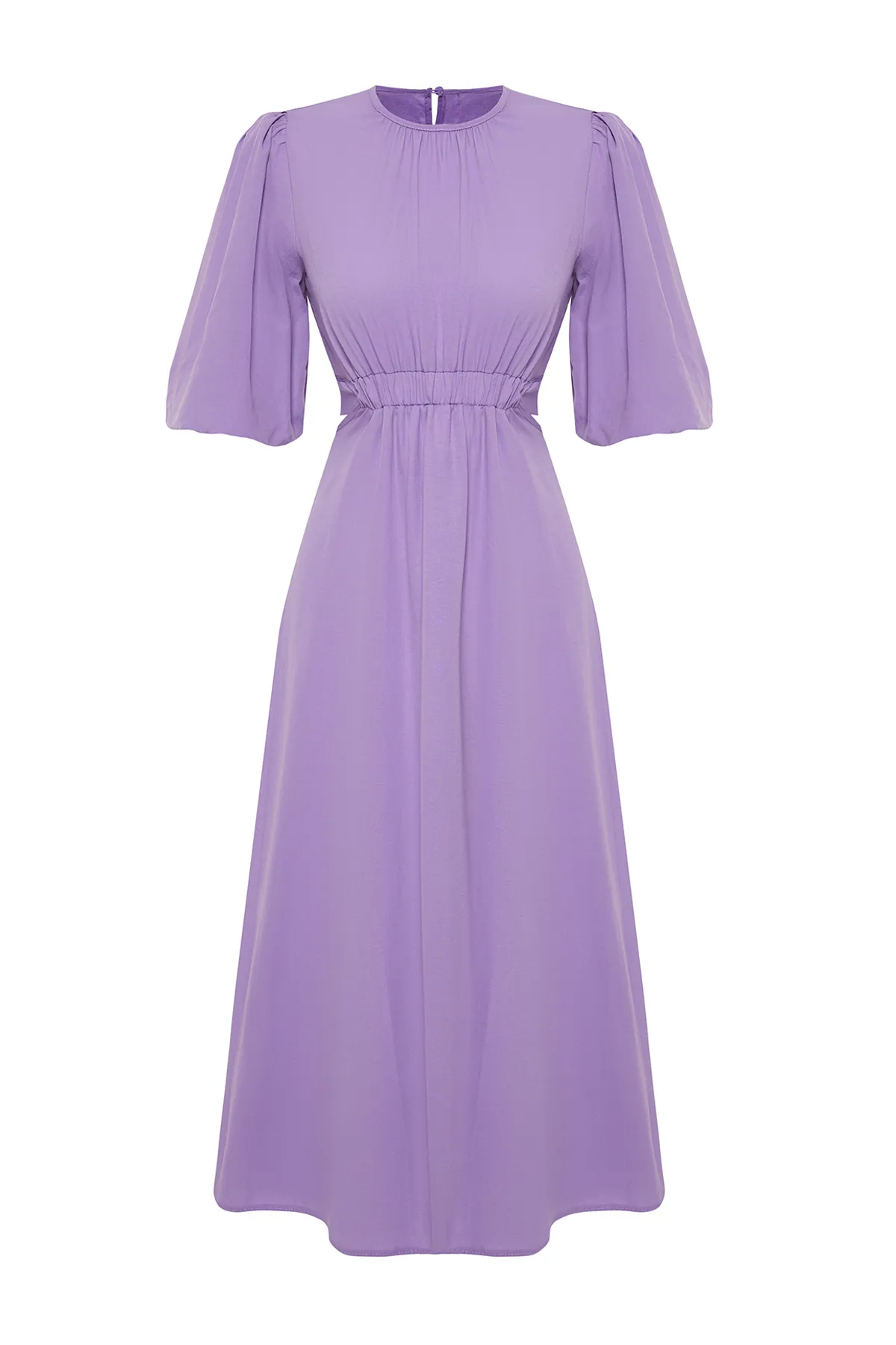 Trendyol Modest  Lilafarbenes gewebtes Baumwollkleid mit Ballonärmeln TCTSS24EB00005