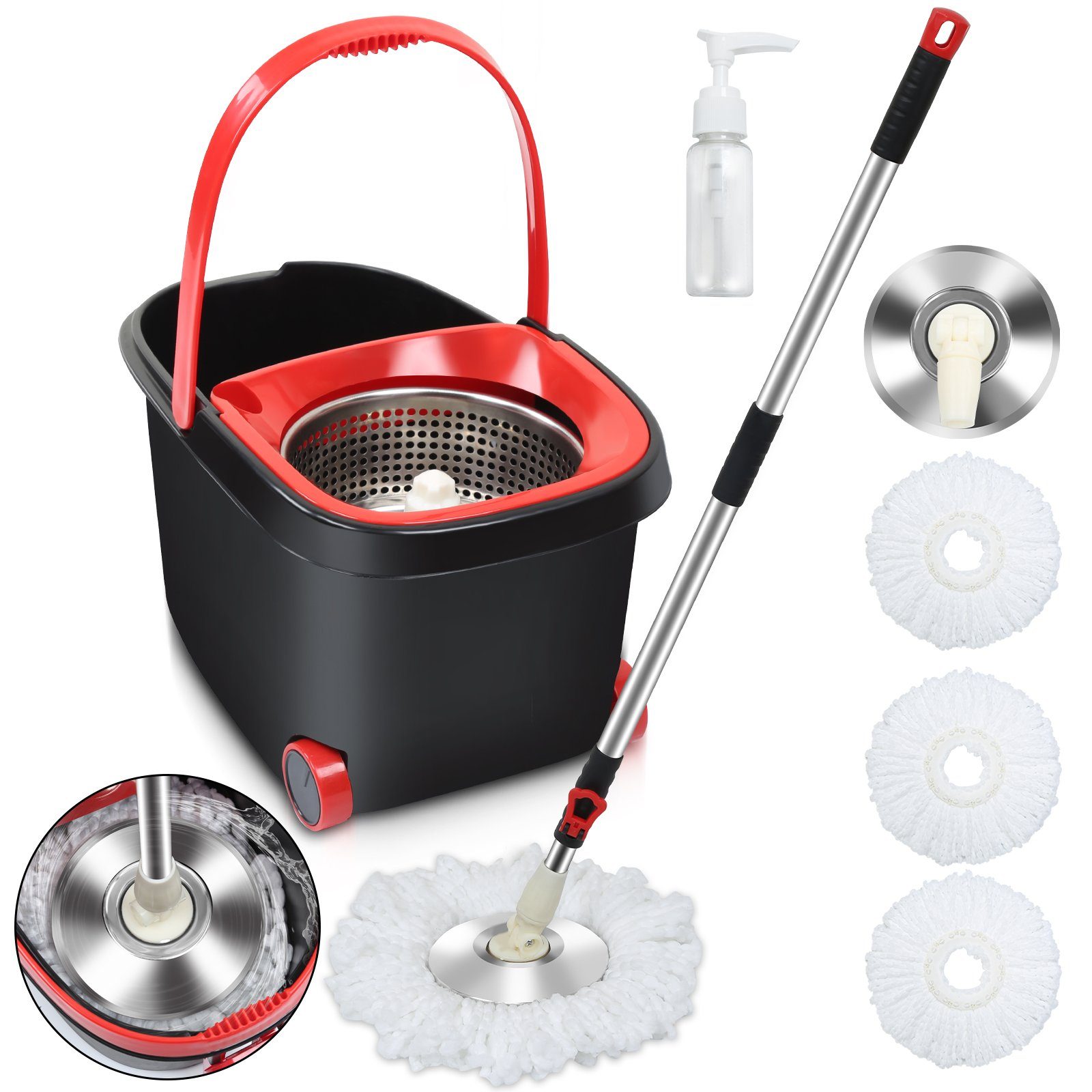 Gimisgu Wischmopp Wischmop set Bodenwischer Komplett Set Eimer Mit 3 Mikrofasermatte