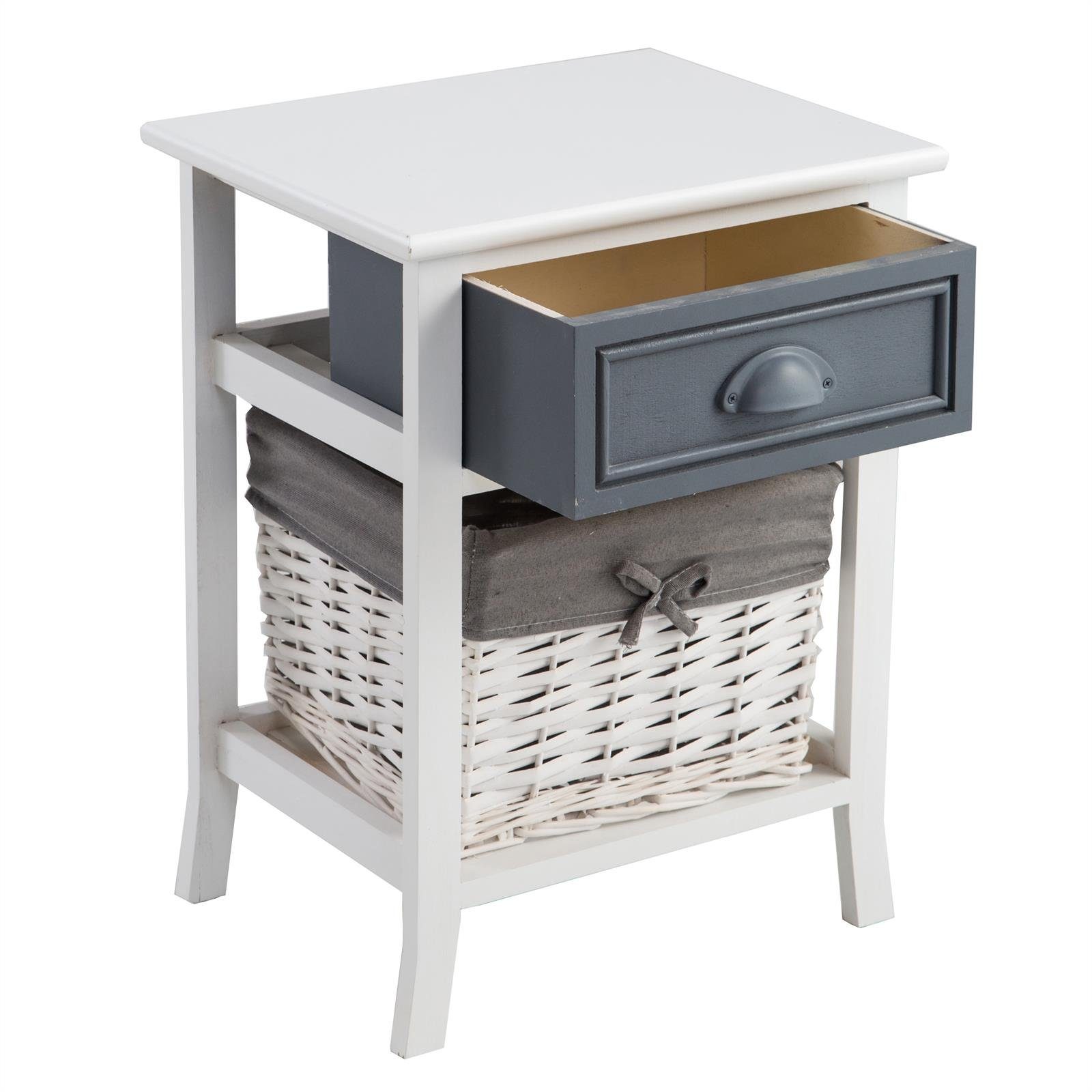 CARO-Möbel Nachtkommode FLORENZ, Nachttisch Nachtschrank Kommode in weiß 1 Schublade Landhaus Vintage L