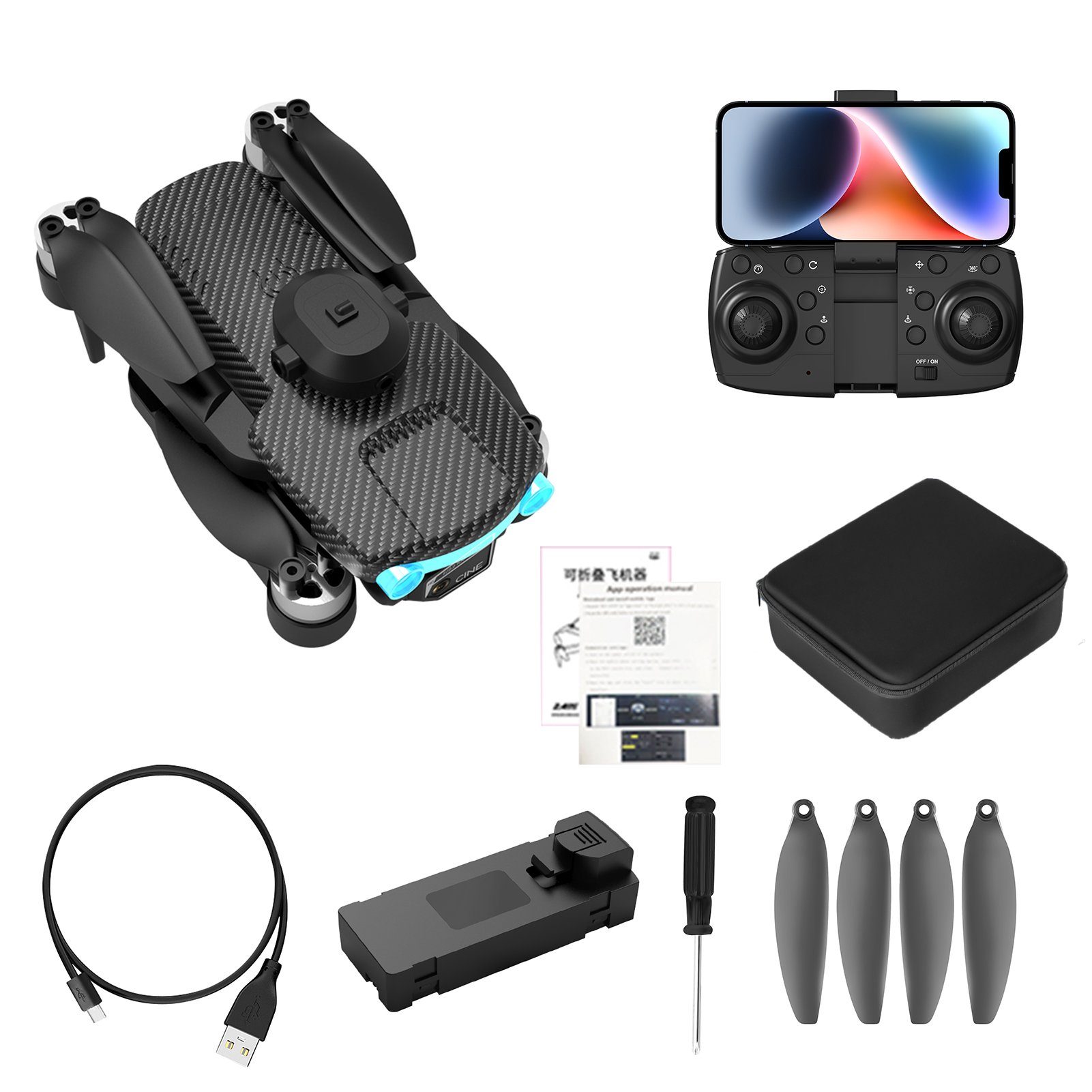 Rutaqian Luftdrohne Faltbar Ferngesteuertes Spielzeugflugzeug Spielzeug-Drohne (4K/6K, 4K-Dual-Kamera mit Anti-Störung und 360-Grad-Hindernisvermeidung, Quadcopter-Drohne mit bürstenlosem Motor und optischem Fluss)