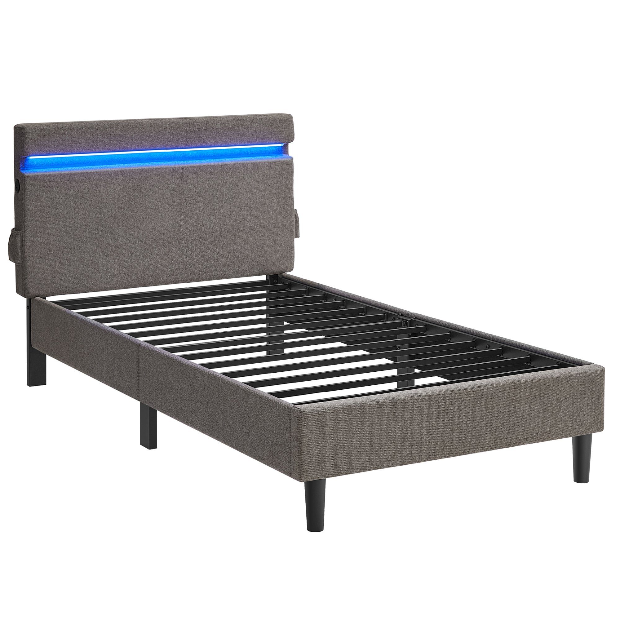 VASAGLE Polsterbett, Bettgestell, 25 Farben und 10 Blinkmustern, USB- und TYPE-C Anschluss