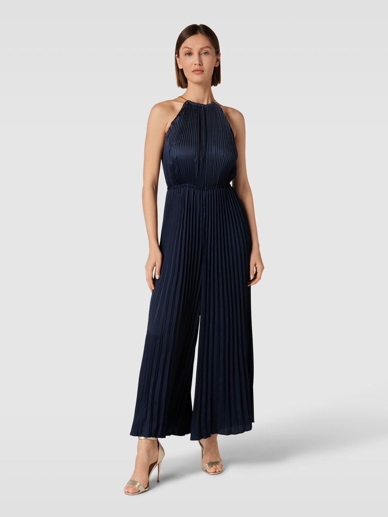 Jumpsuit mit Plisseefalten Modell 'CHAIN' in marineblau