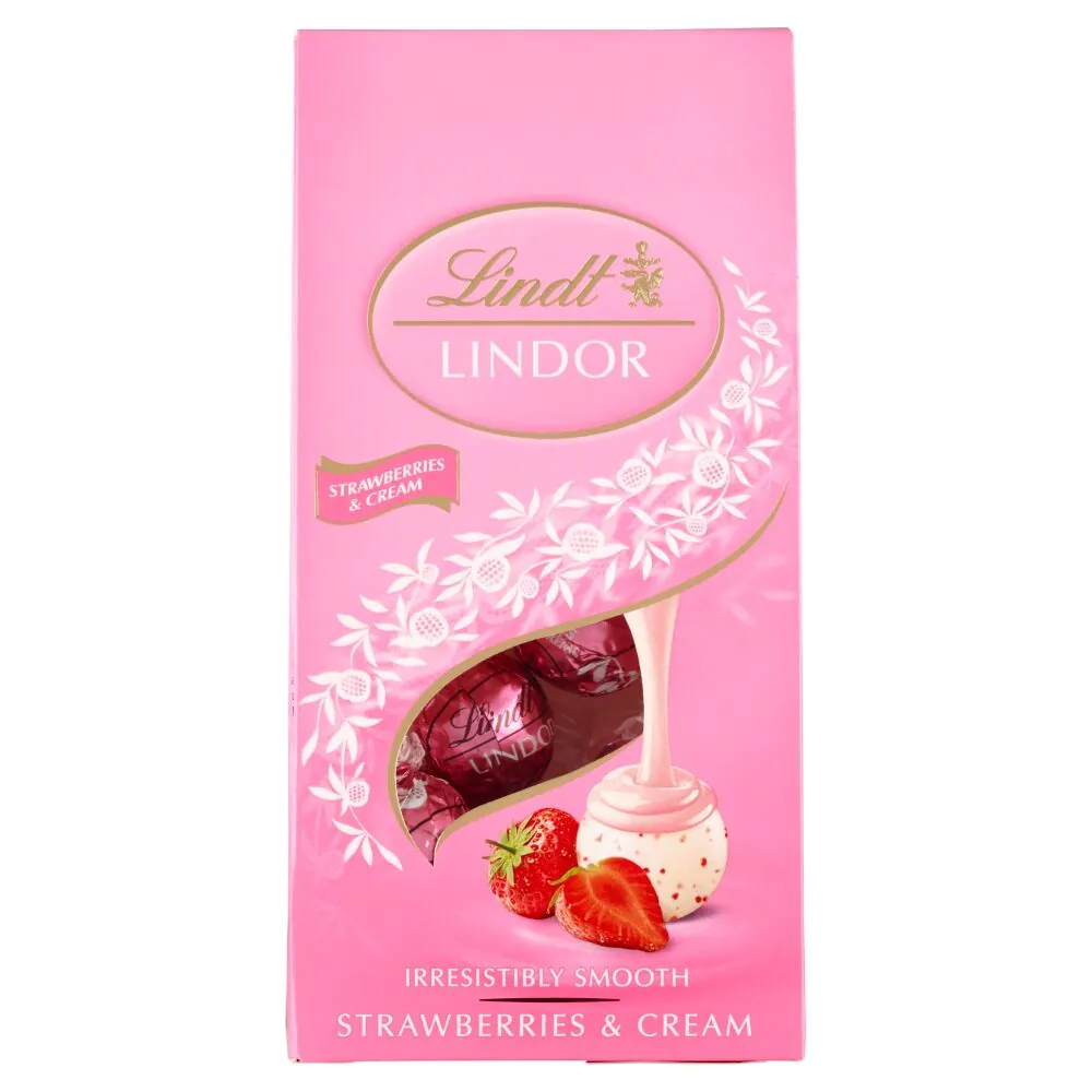 Πραλίνες λευκής σοκολάτας Lindt με κομμάτια φράουλας και γέμιση κρέμας