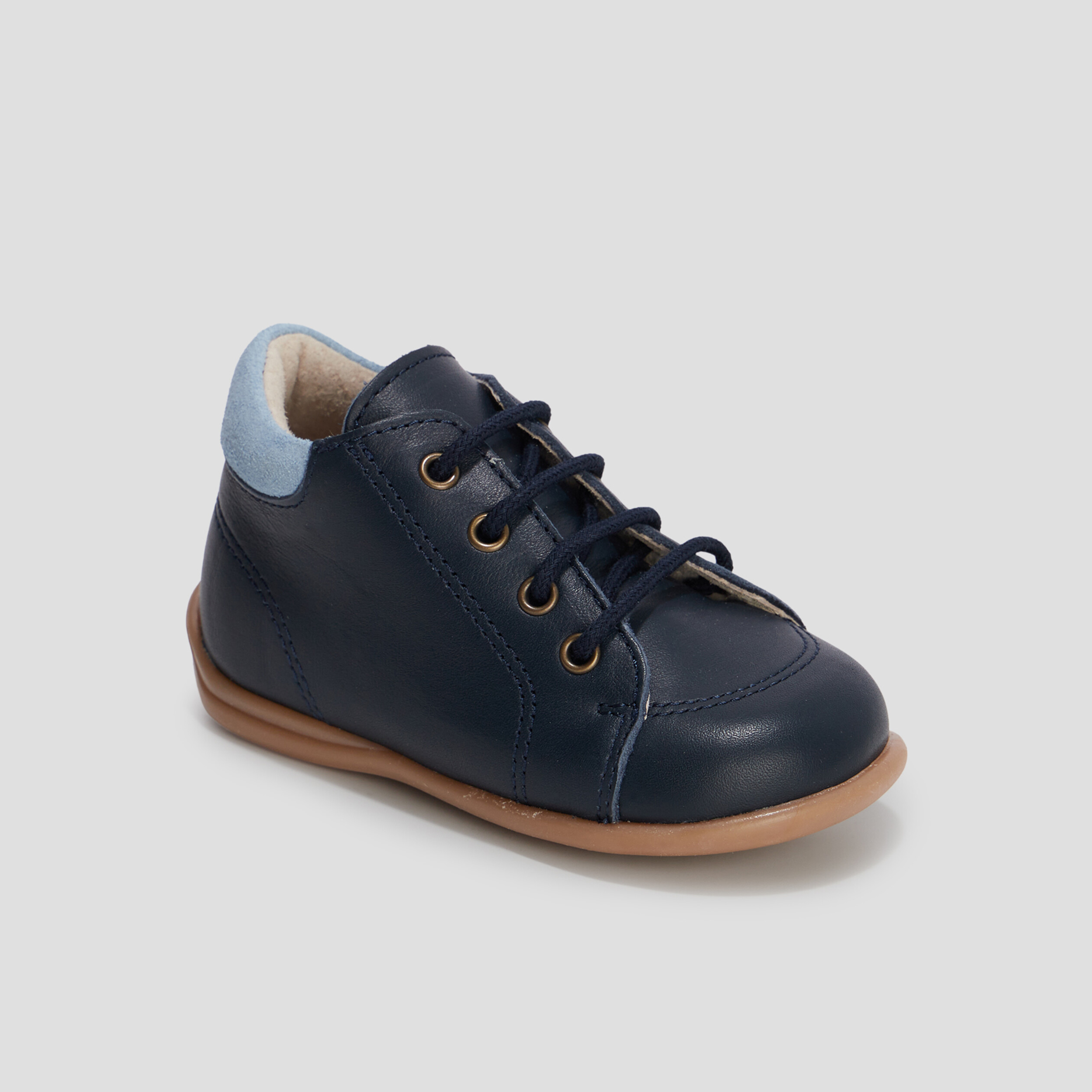 Bottillons en cuir à lacets bleu marine bébé garçon | La Halle