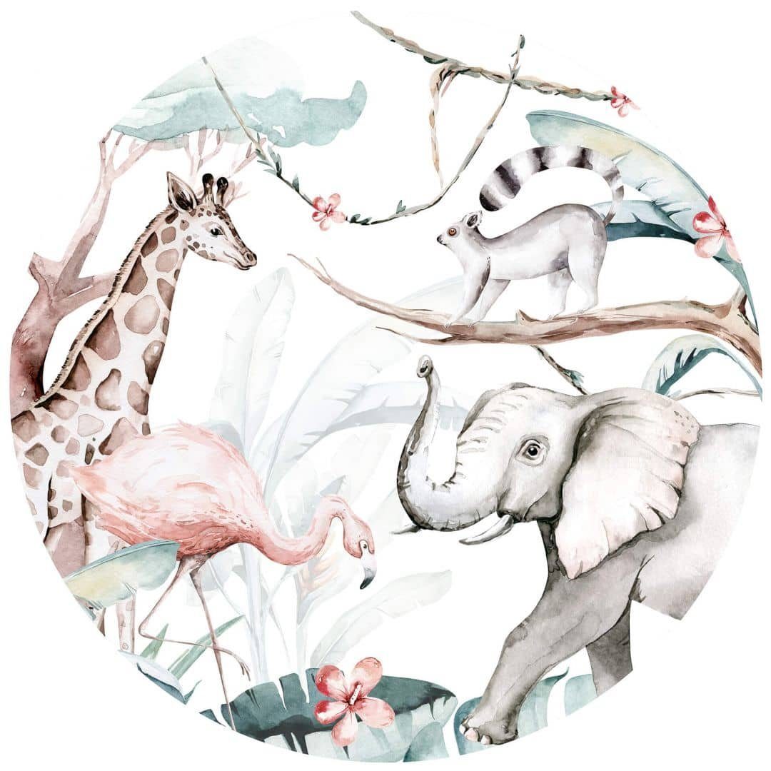 K&L Wall Art Fototapete Fototapete Kvilis Kinderzimmer Tiere Giraffe Vliestapete Rund Elefant Tapete, Tierfreunde Tapete