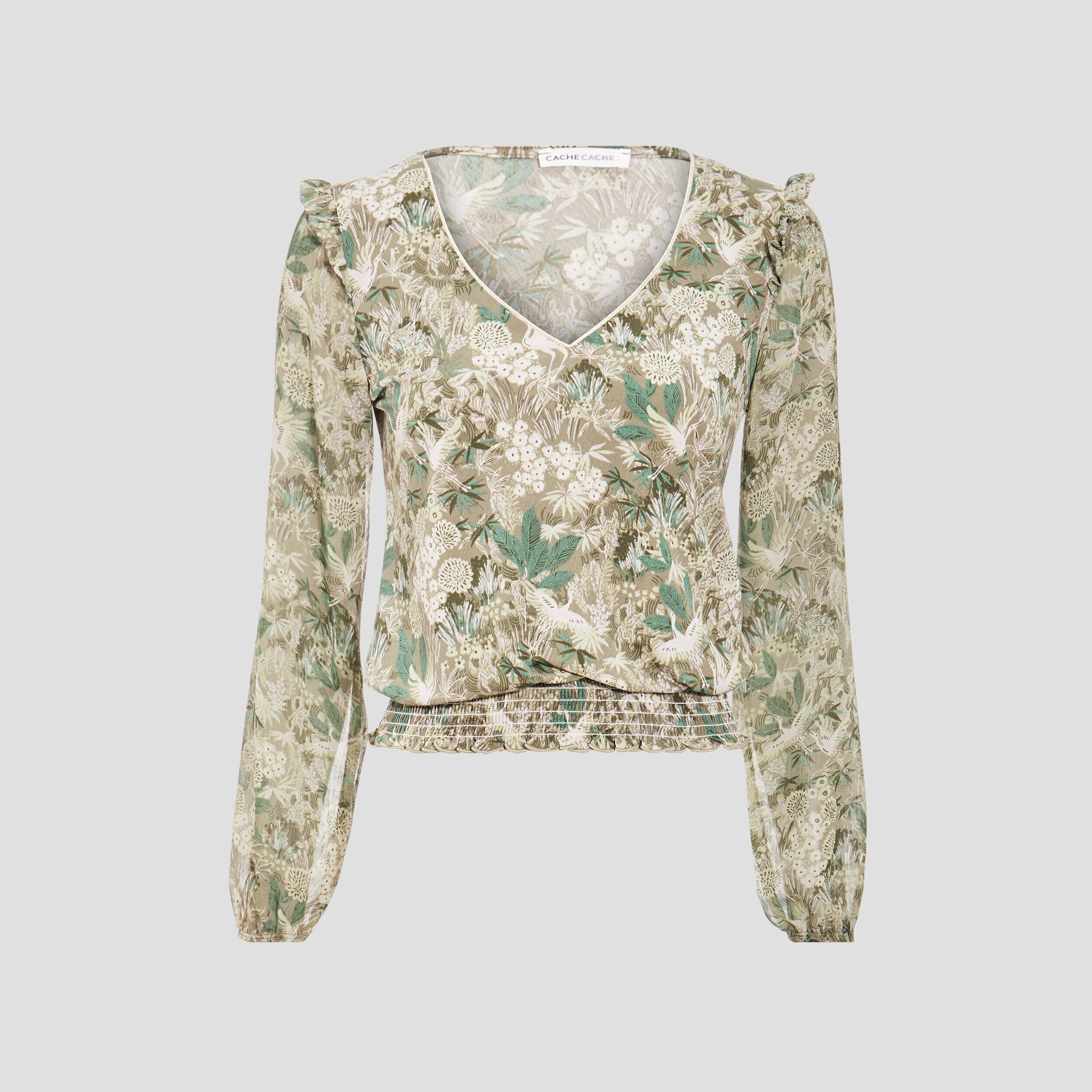 Blouse manches longues vert femme | Cache Cache