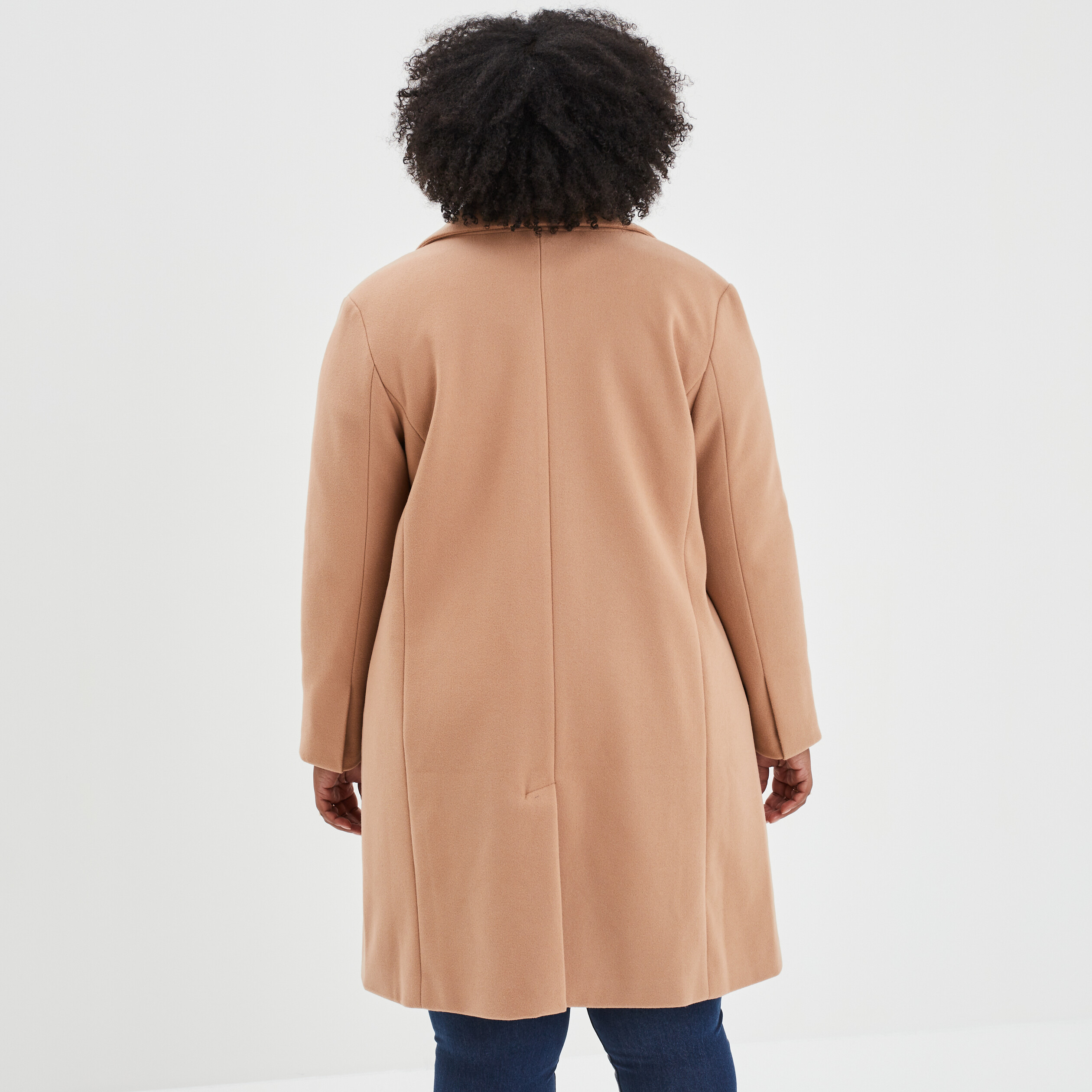 Manteau long boutonné marron clair femme grande taille | La Halle