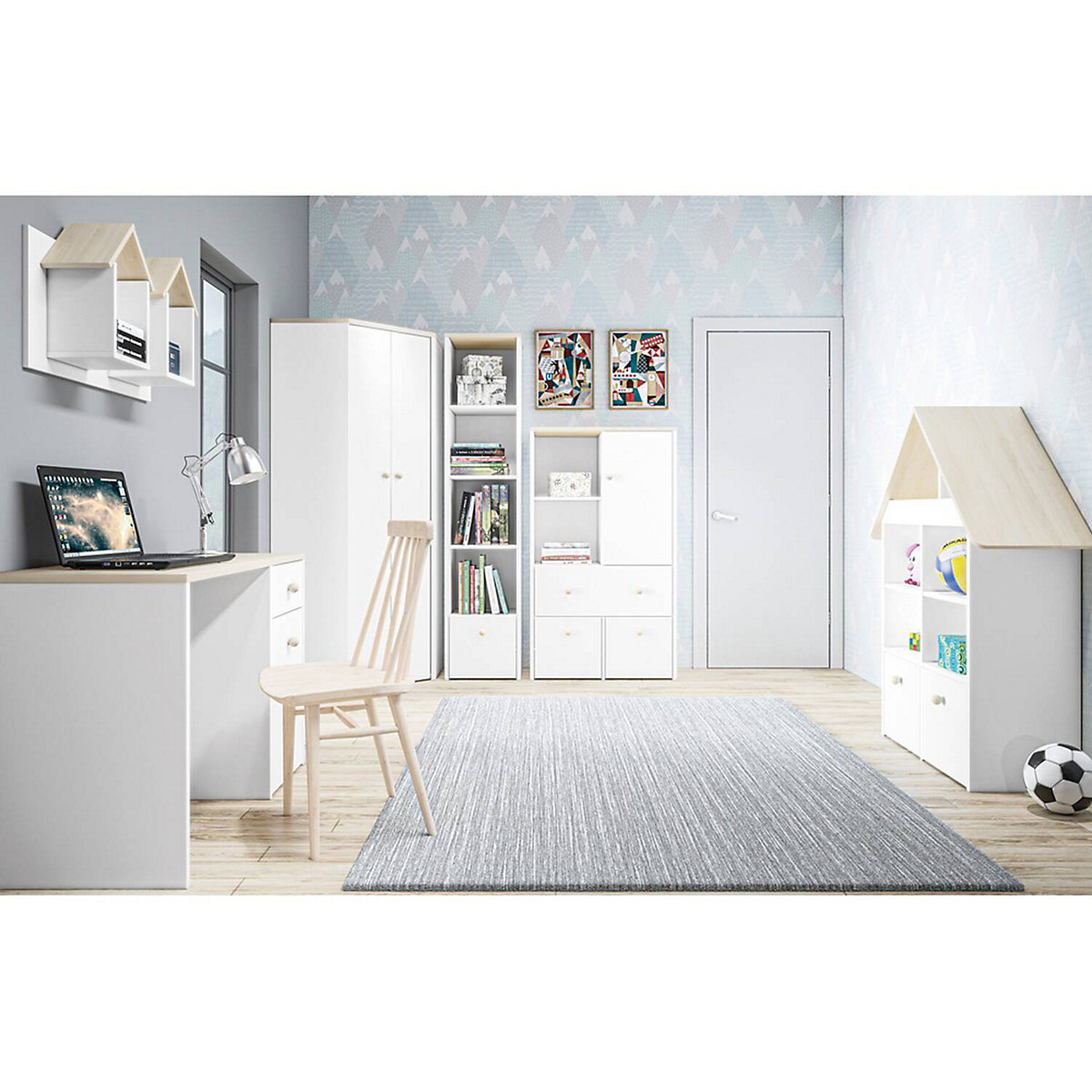 Kinderzimmer Set ELVA-131 in weiß mit Fjord Buche Nb.