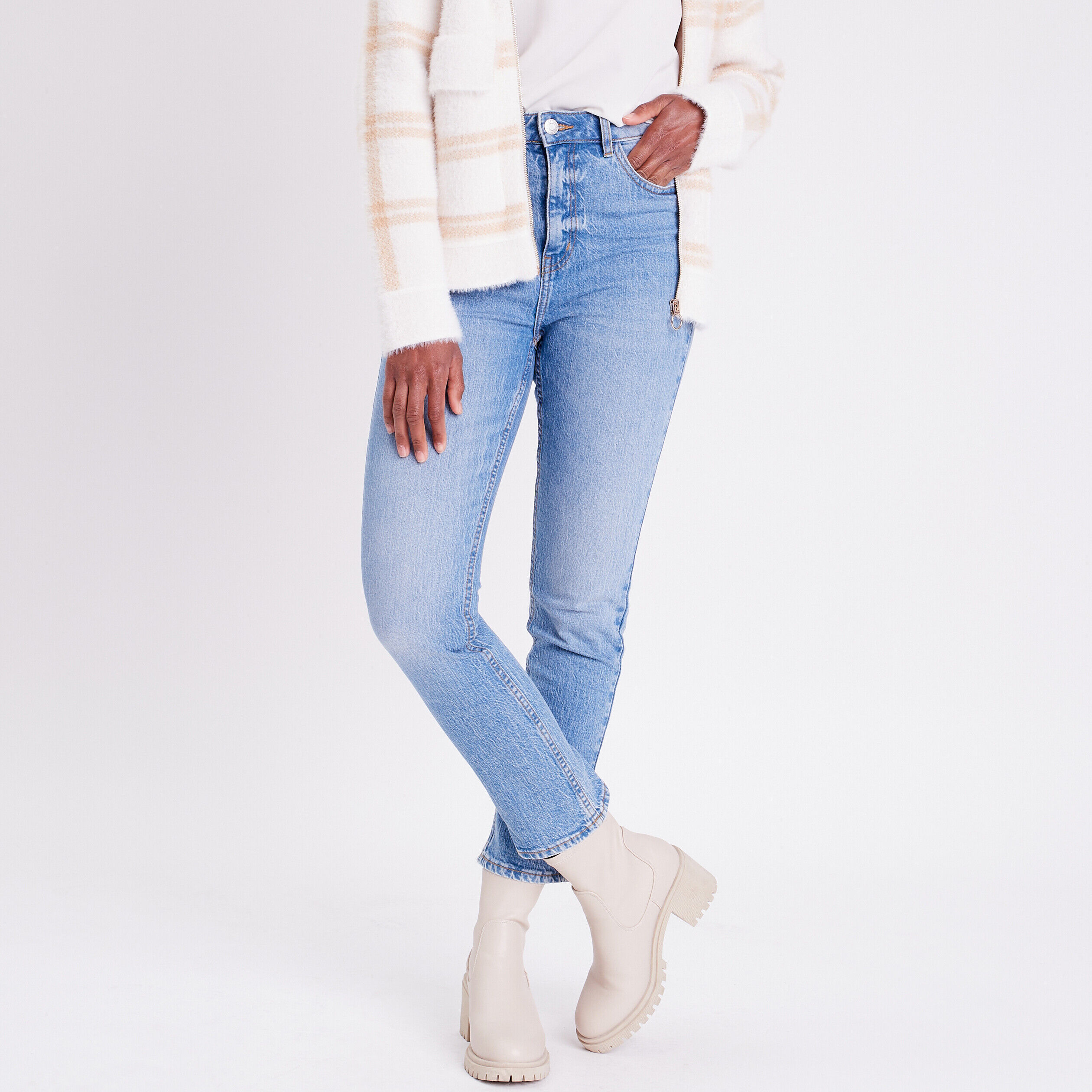 Jeans slim taille haute 7/8ème denim double stone femme | Cache Cache