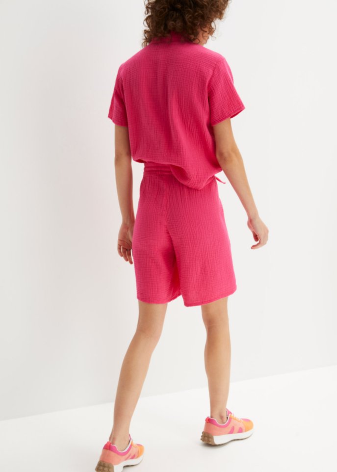 Musselin-Bermuda mit High-Waist-Bequembund und Taschen