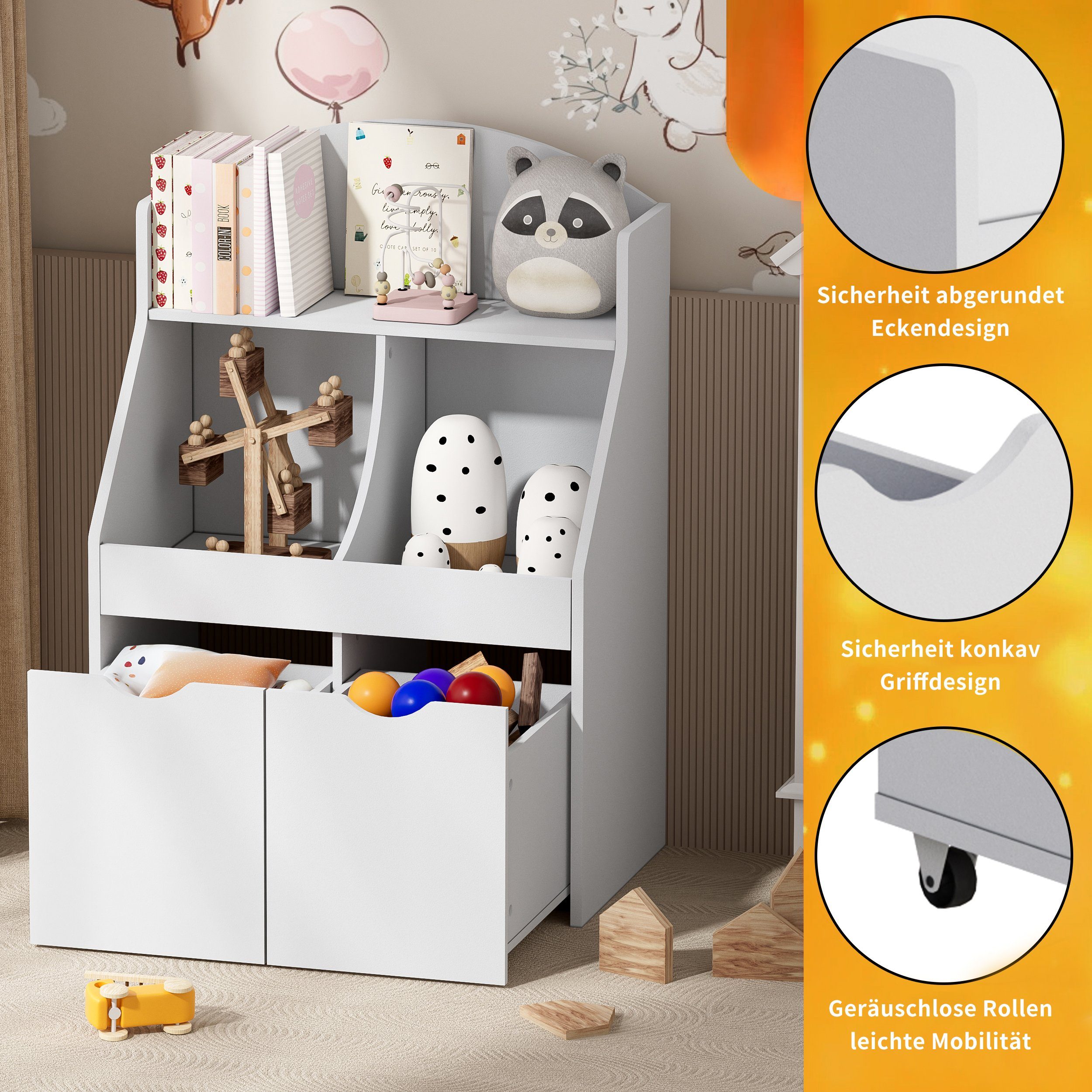 TWSOUL Stauraumschrank Kinderspind, Aufbewahrungsschrank für Kinderspielzeug 65*40*89CM(L*B*H), Premium-MDF