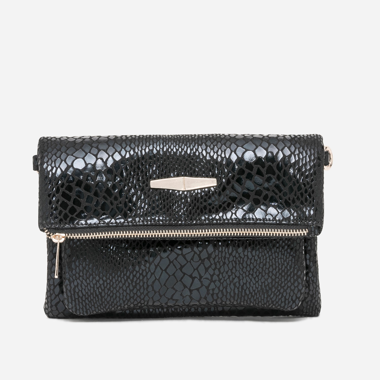 Sac bandoulière TEXTO noir effet python verni