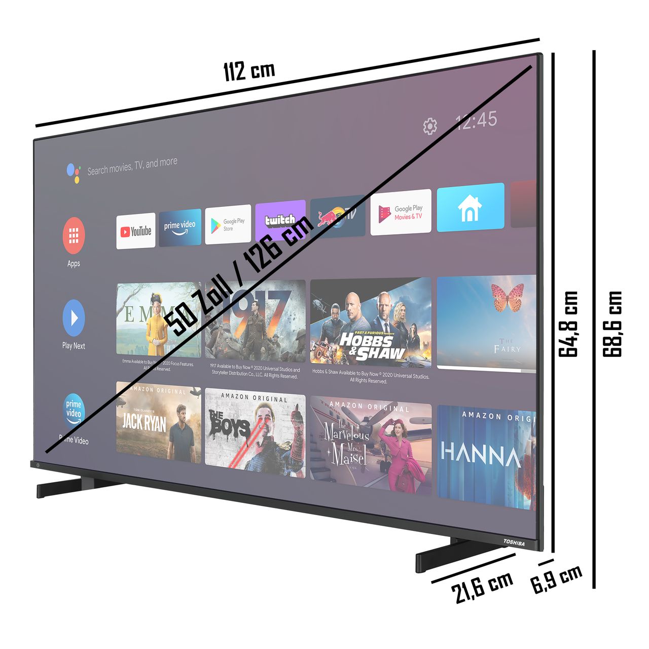 Toshiba 50UA5D63DGY 50 Zoll Fernseher (4K UHD, HDR Dolby Vision, Android Smart TV, Sound by Onkyo)