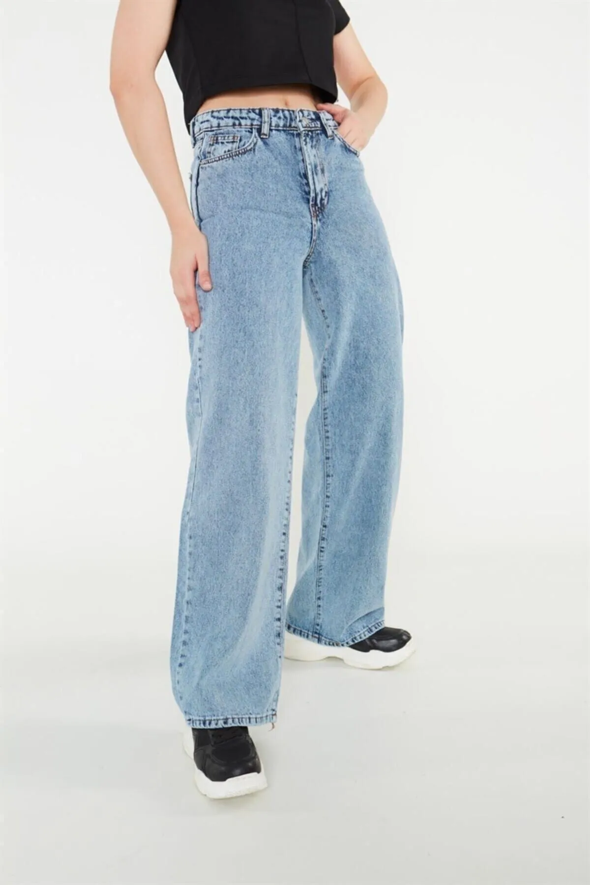 Livik  Blaue Snow Wash-Palazzo-Hose aus Edna-Lycra mit superhoher Taille und lockerem Bein