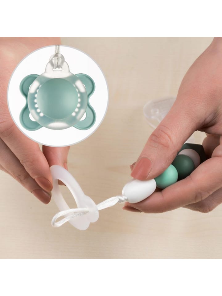 MiaMia Schnullerkette mit Silikon-Perlen & Gummiring inkl. in gruen,grau günstig kaufen onesize