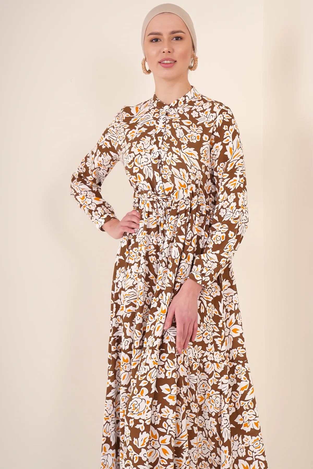 Bigdart  2144 Hijab-Kleid mit Richterkragen – Braun