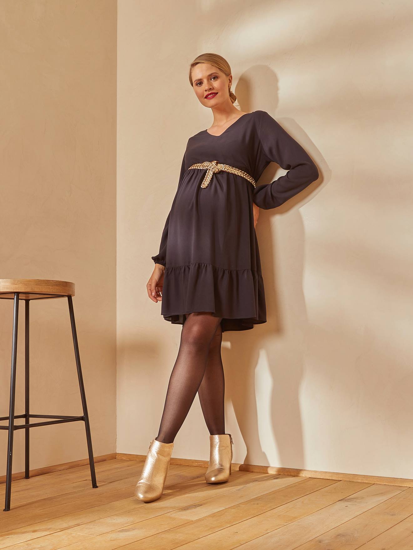 Robe courte col V grossesse et allaitement noir