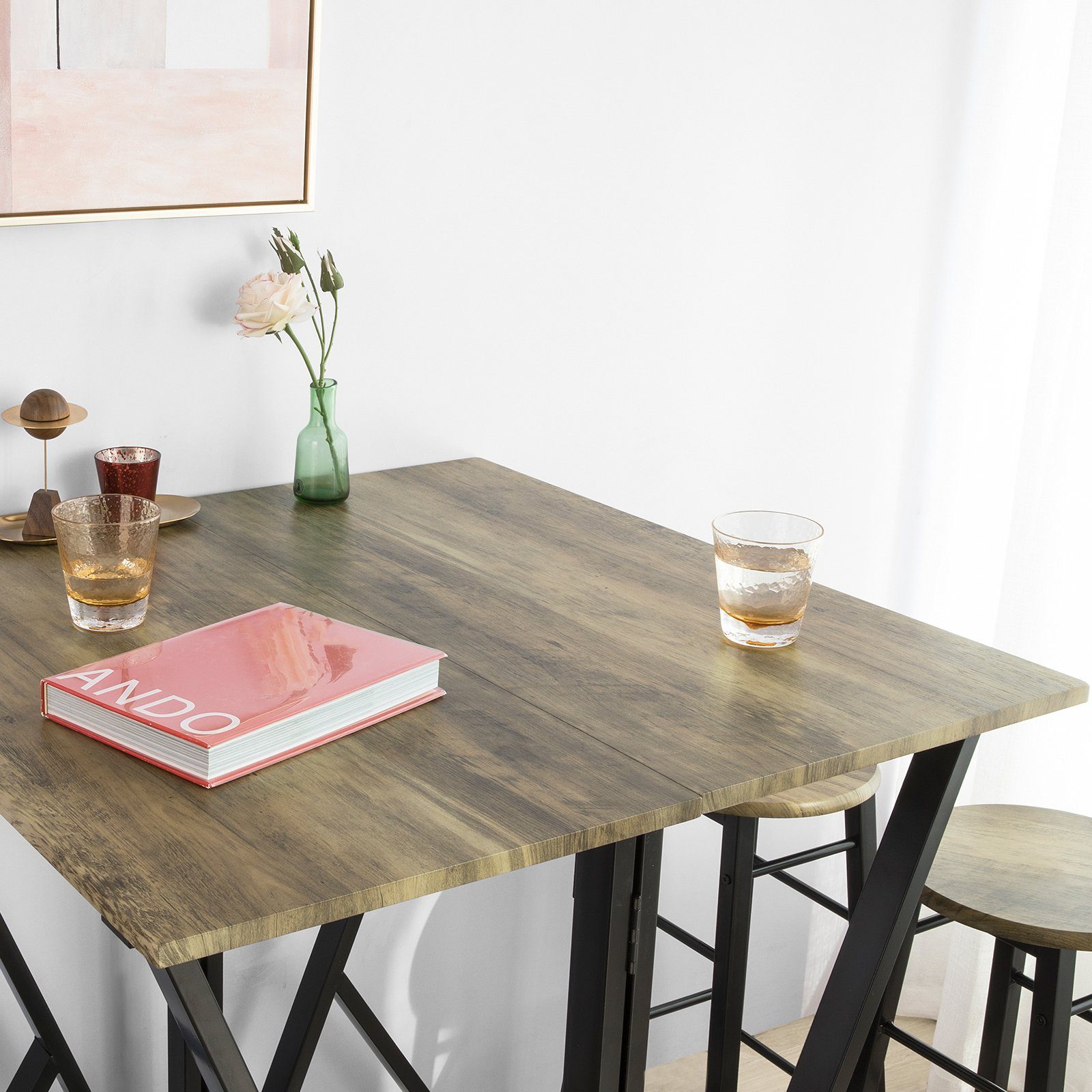 SoBuy Essgruppe OGT24, (5-tlg), 5-teilige Essgruppe Esstisch mit 4 Stühlen Klapptisch Esszimmer Sitzgruppe Küche Küchentisch Holztisch klappbar im Industrial-Look