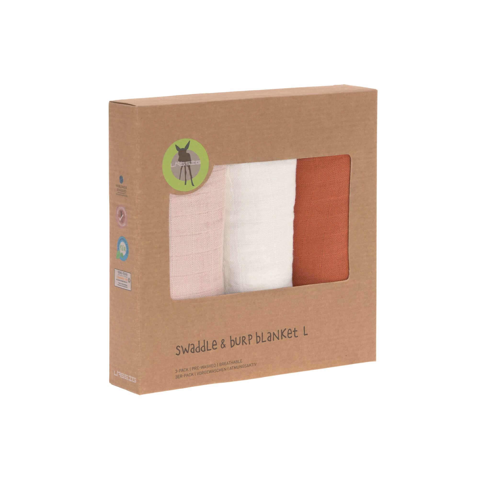 Mulltücher (3 Stk) - Swaddle & Burp Blanket L, Powder Pink Milky Rust