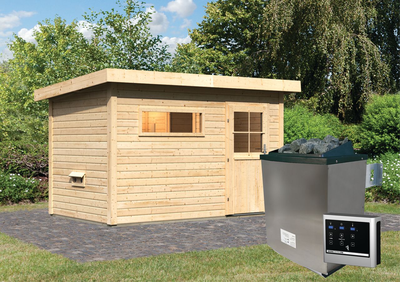 Karibu Saunahaus Seve SET naturbelassen 9kW Ofen