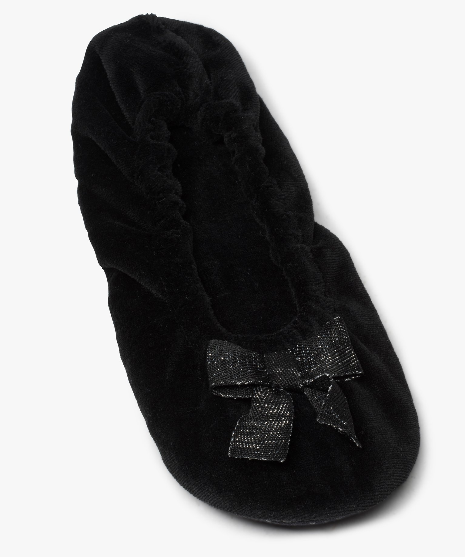 Chaussons femme ballerines élastiquées en velours noir | GEMO