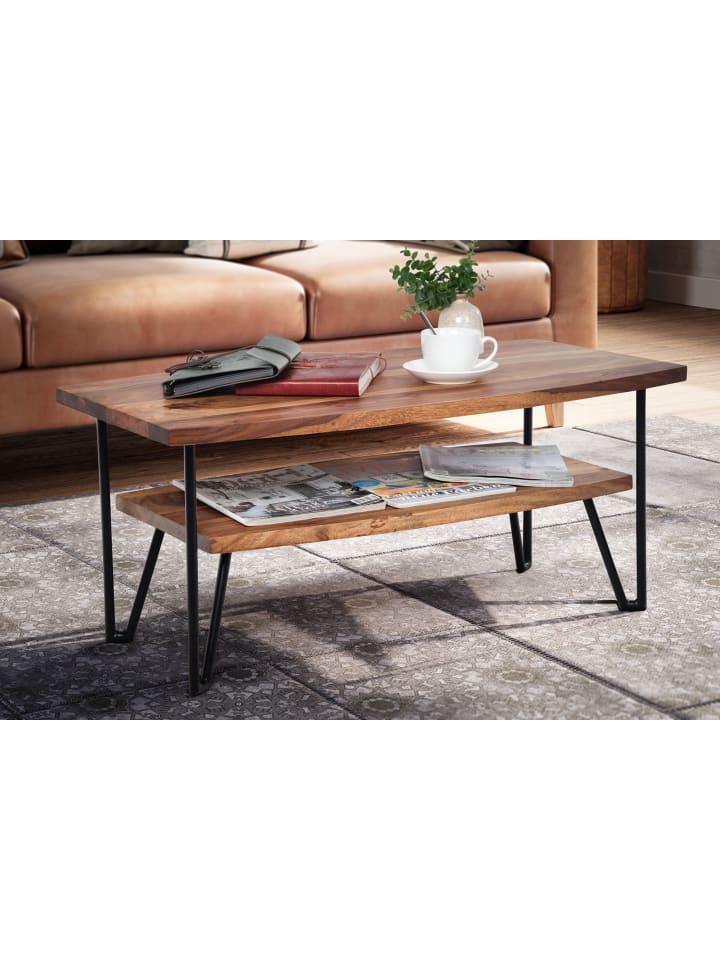 KADIMA DESIGN Couchtisch 90x50x40 cm Massivholz / Metall Sofatisch günstig kaufen onesize