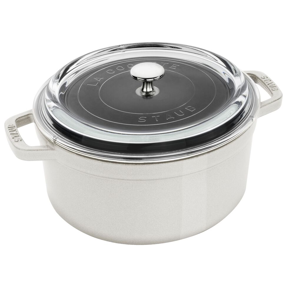 Cocotte mit Glasdeckel 24 cm, rund, Weisser Trüffel, Gusseisen