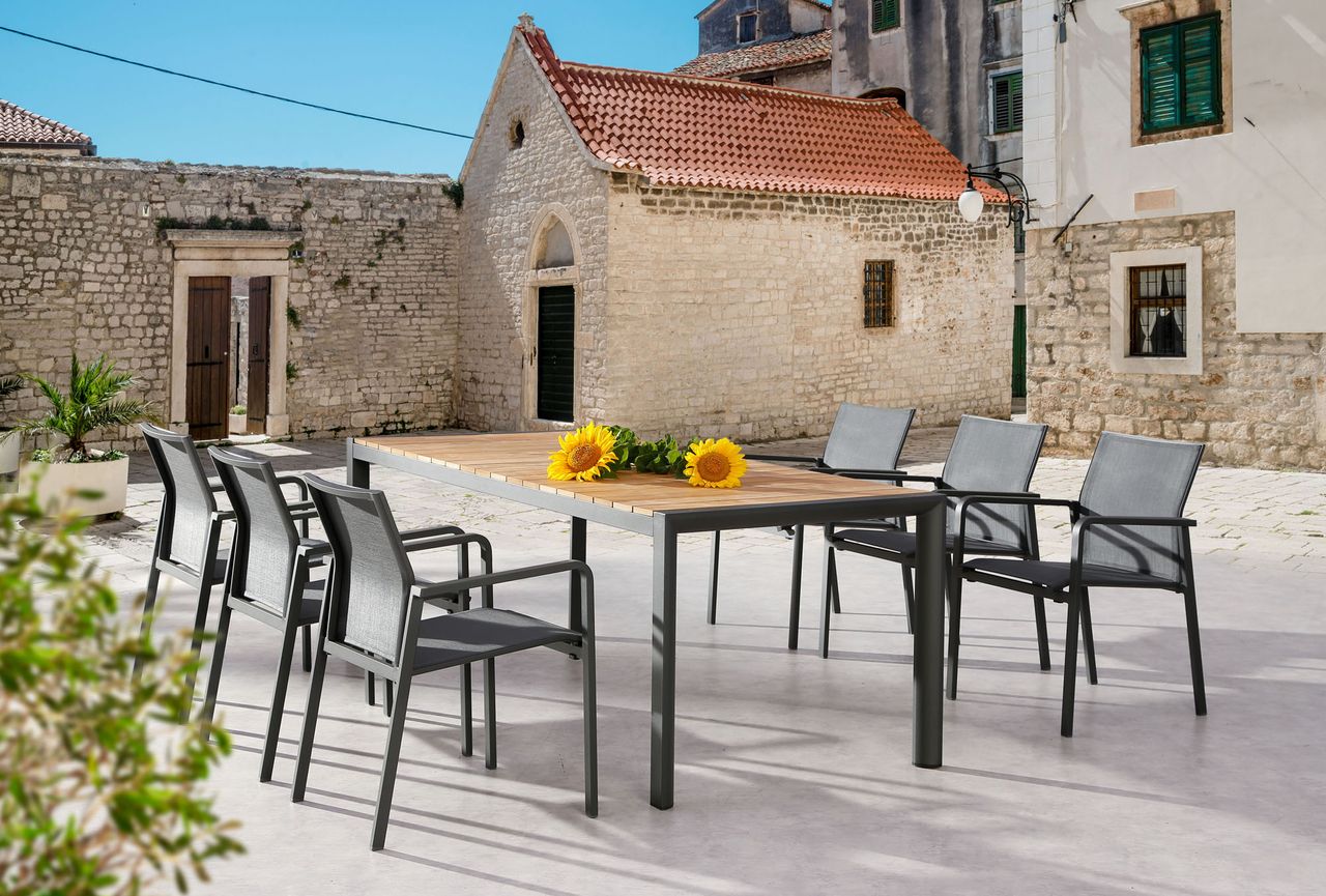 BEST 7-tlg. Rhodos Tisch Paros 210x90cm anthrazit