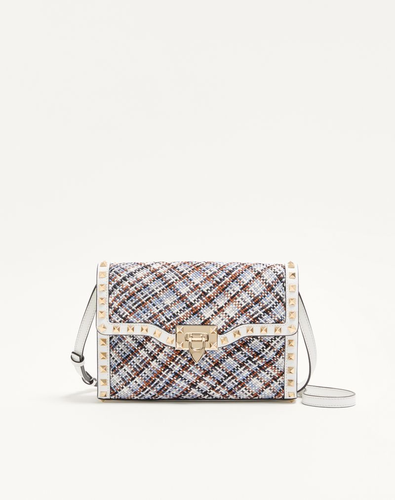 Bolsa de ombro pequena Valentino Garavani Rockstud em tecido trançado