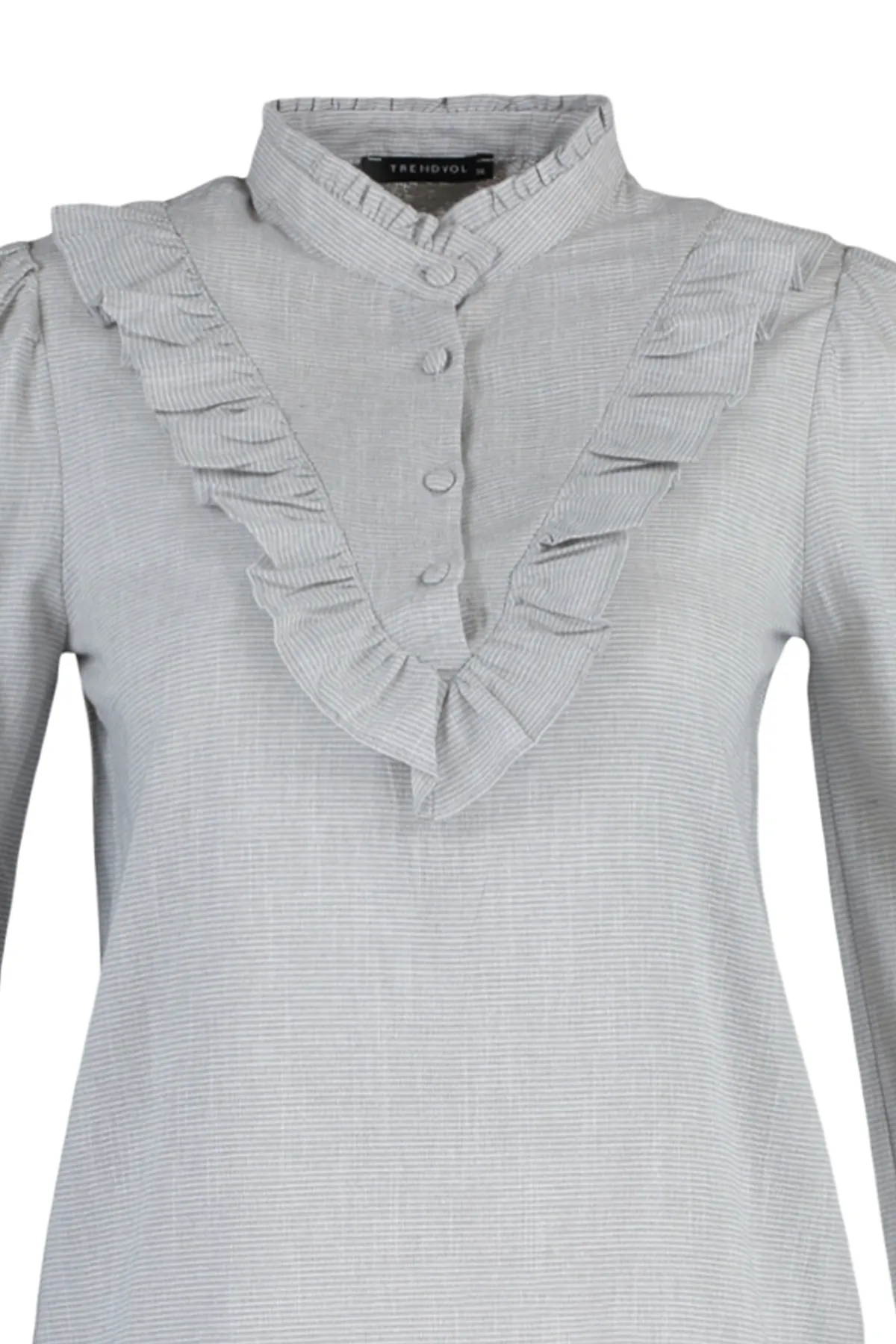 Trendyol Collection  Graue, gerüschte Webbluse TWOSS21BZ0325