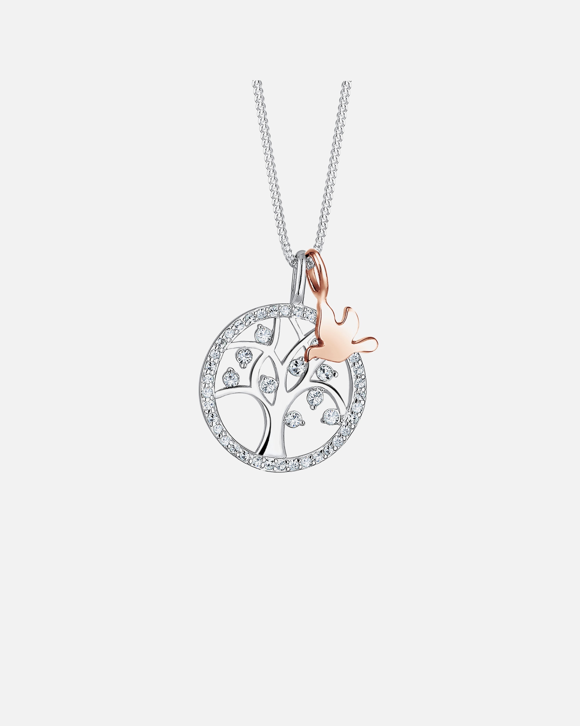 Collana Elli PREMIUM da donna con albero della vita, dal design bicolore di tendenza e impreziosita da cristalli in argento sterling 925.