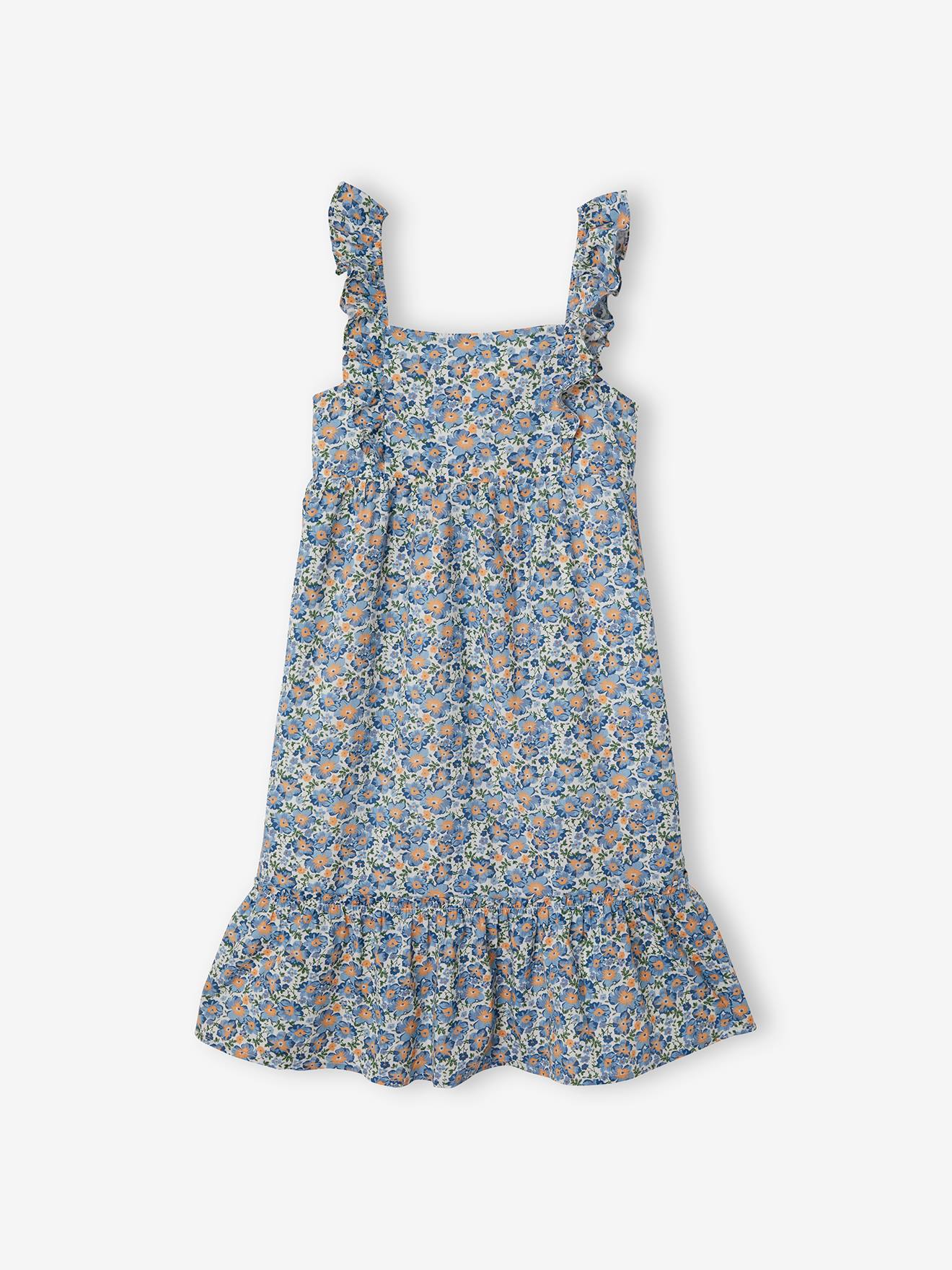 Robe à bretelle volantées fille ivoire imprimé