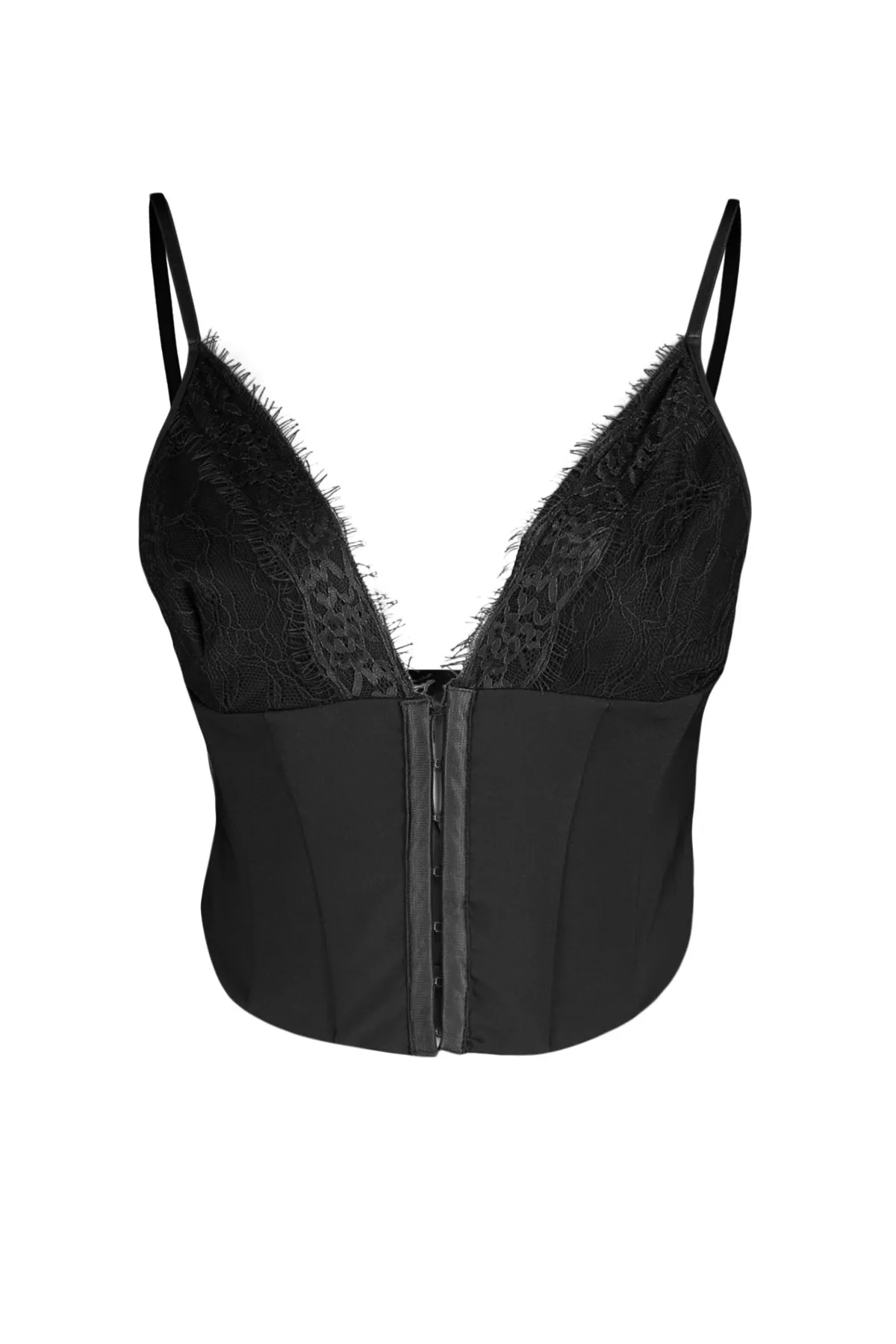 Trendyol Collection  Schwarzes, bauchfreies, gefüttertes Bustier aus gewebter Spitze TPRAW23BS00045