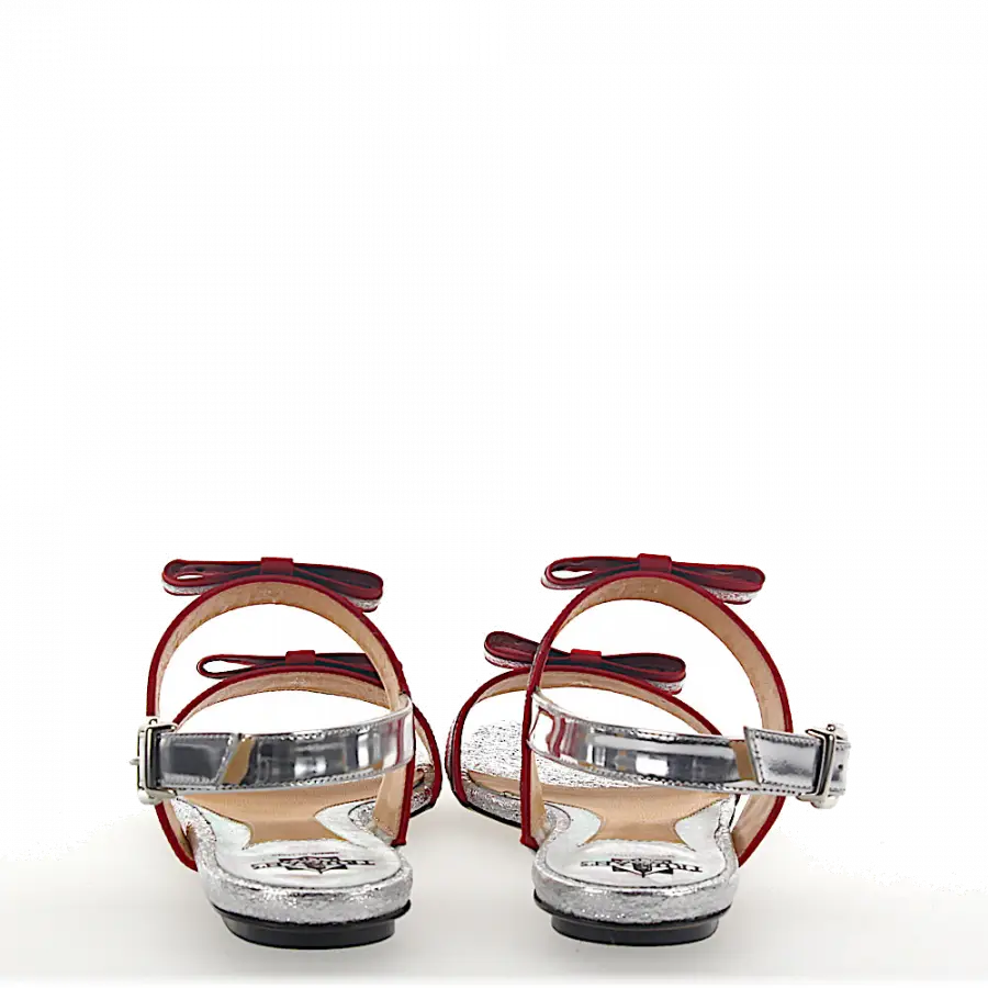 Truman's - Sandalen 8742 Glattleder Metallisch Schleife rot silber - rot