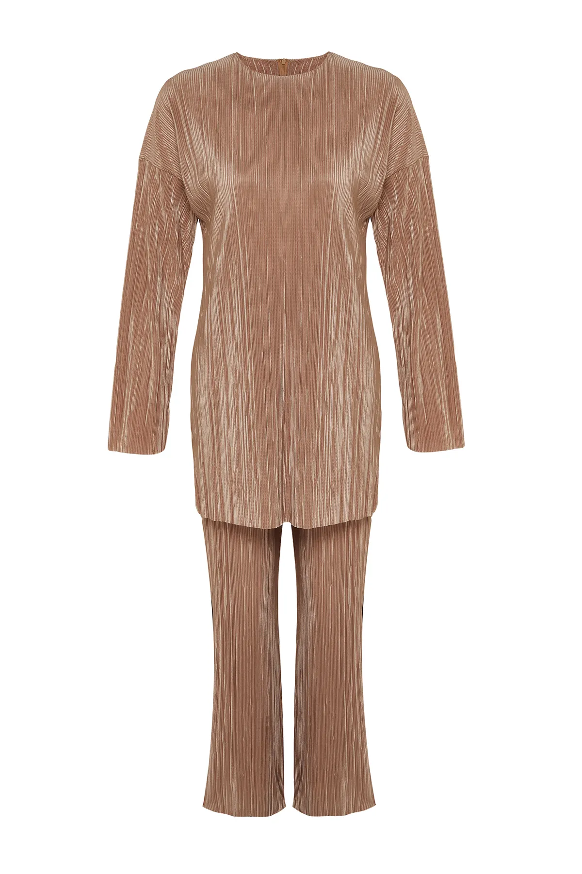 Trendyol Modest  Hellbraunes, plissiertes, gewebtes Oberteil-Unterteil-Set TCTSS24US00007