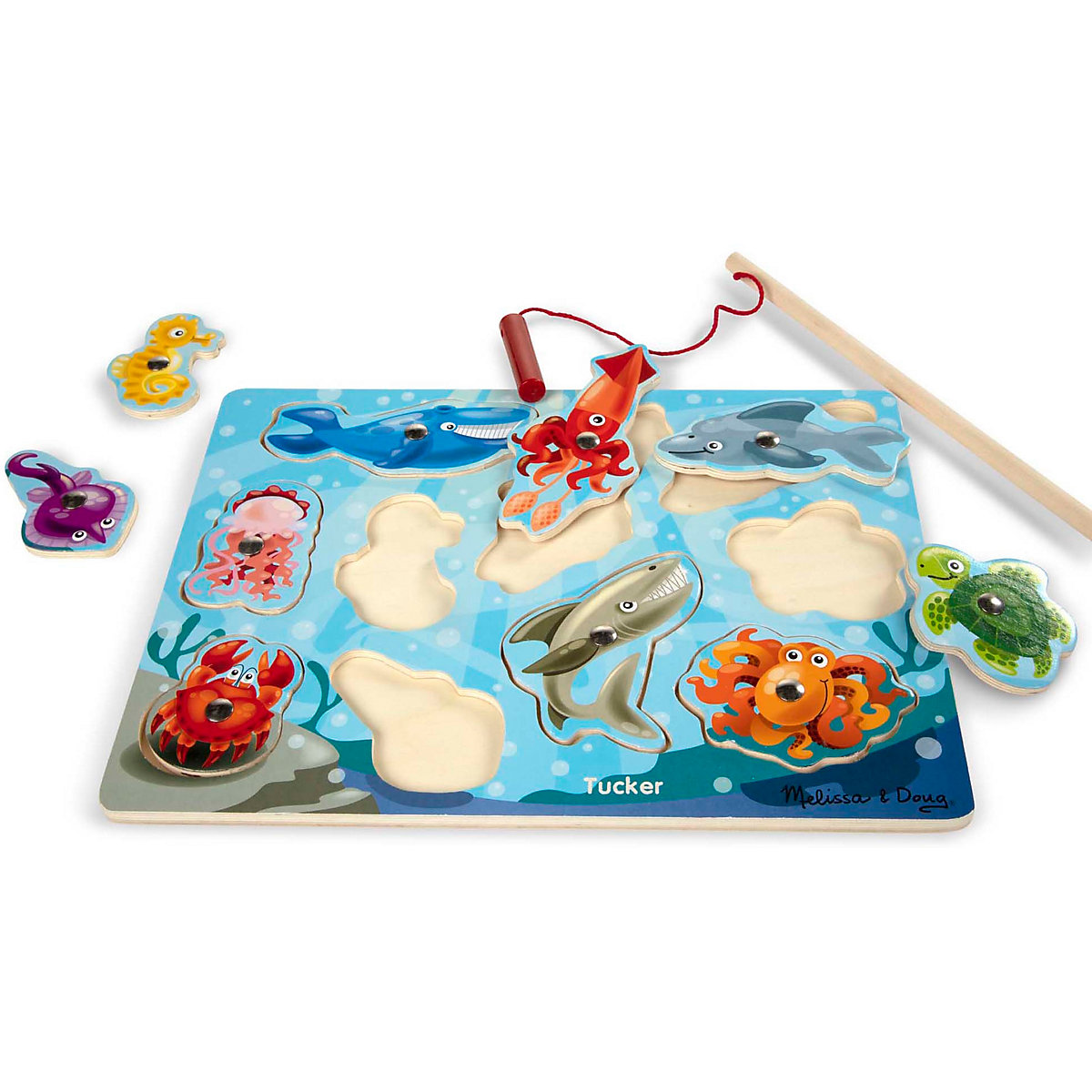 Magnetisches Angelspiel aus Holz - Unterwasserwelt, 10 Teile