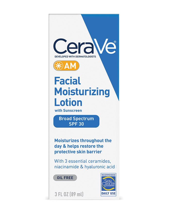 Lotion hydratante visage AM avec protection solaire. Soin hydratant de jour non comédogène avec FPS 30.